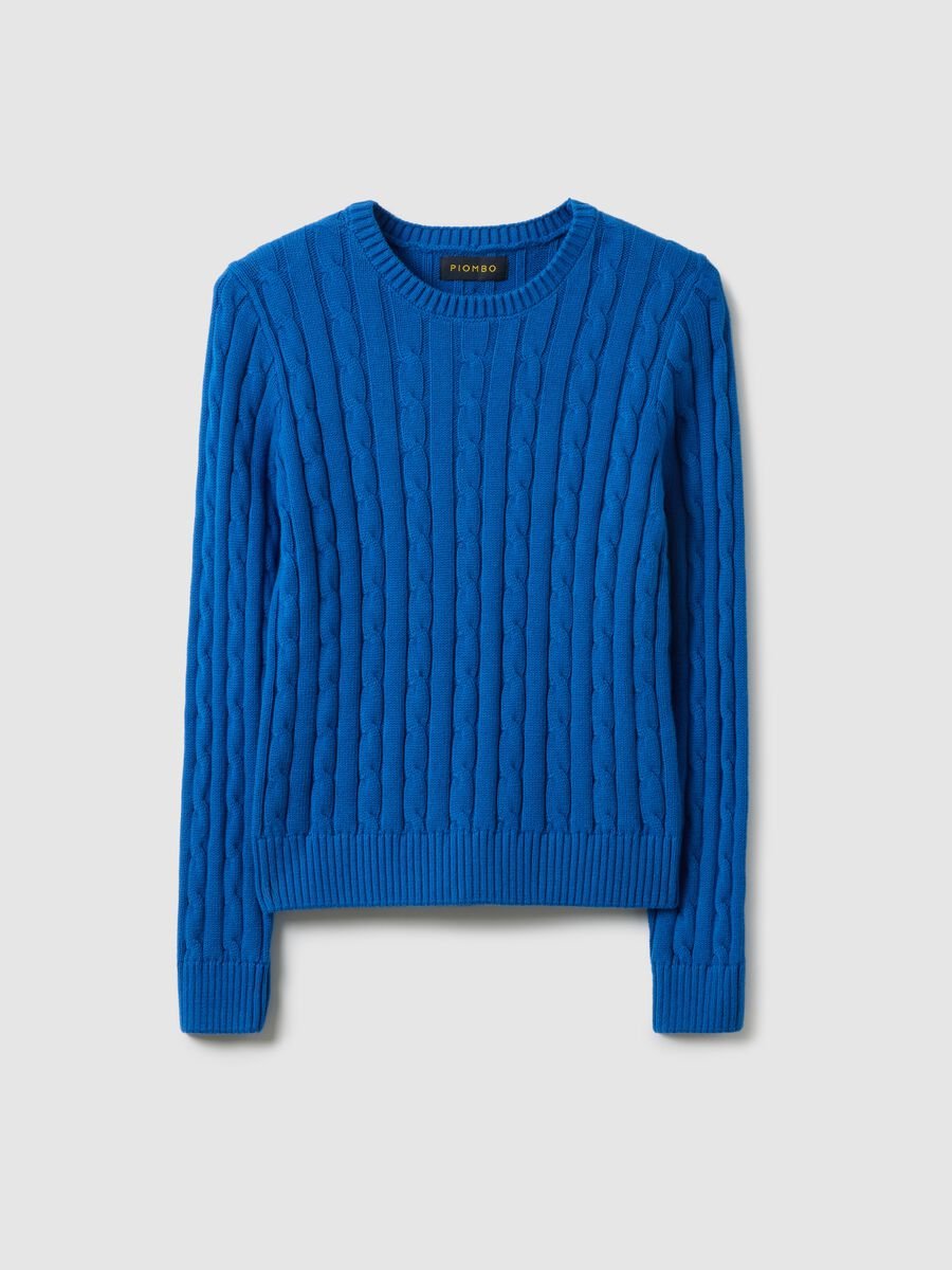Blue sweater in pure cotton regular fit with cable knit_0