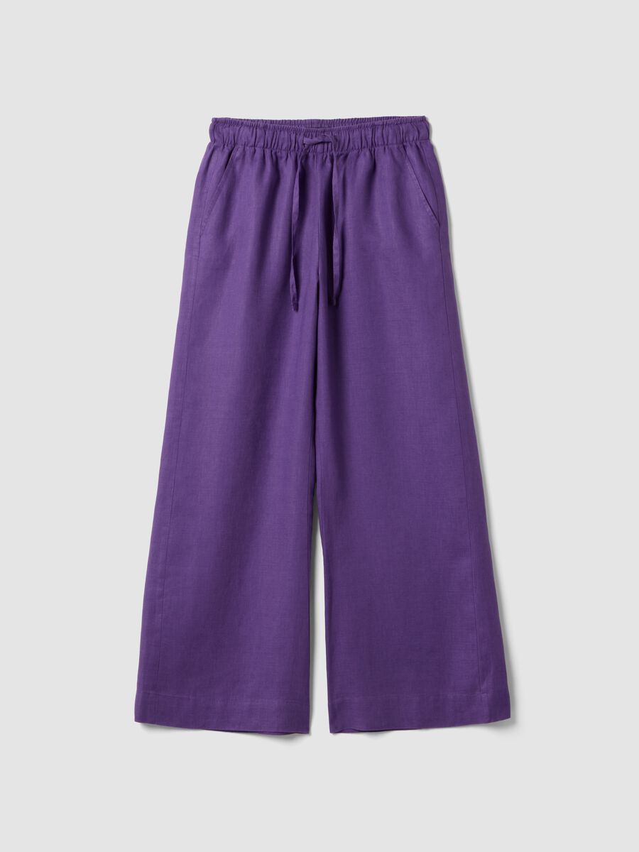 Purple pure linen straight-fit drawstring trousers_0