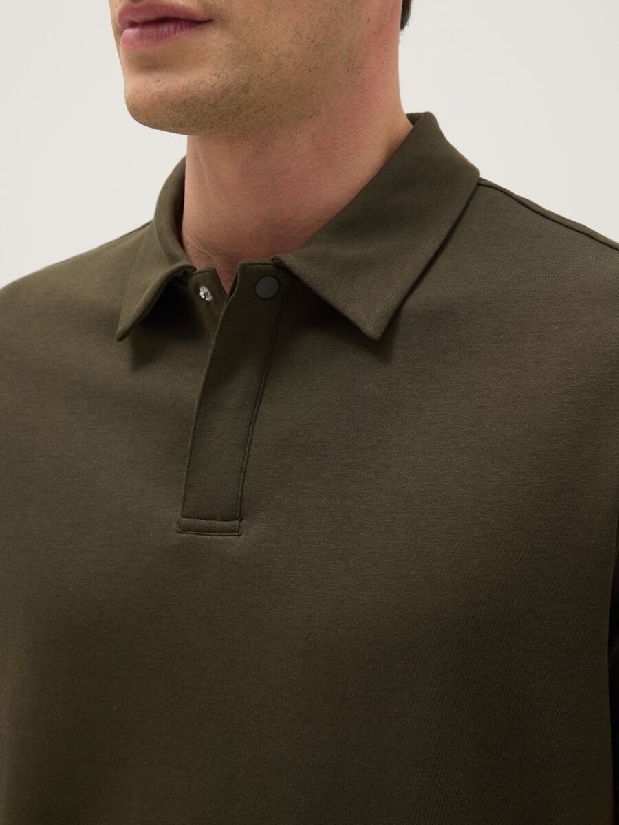 Green short-sleeved cotton blend polo shirt, regular fit_3