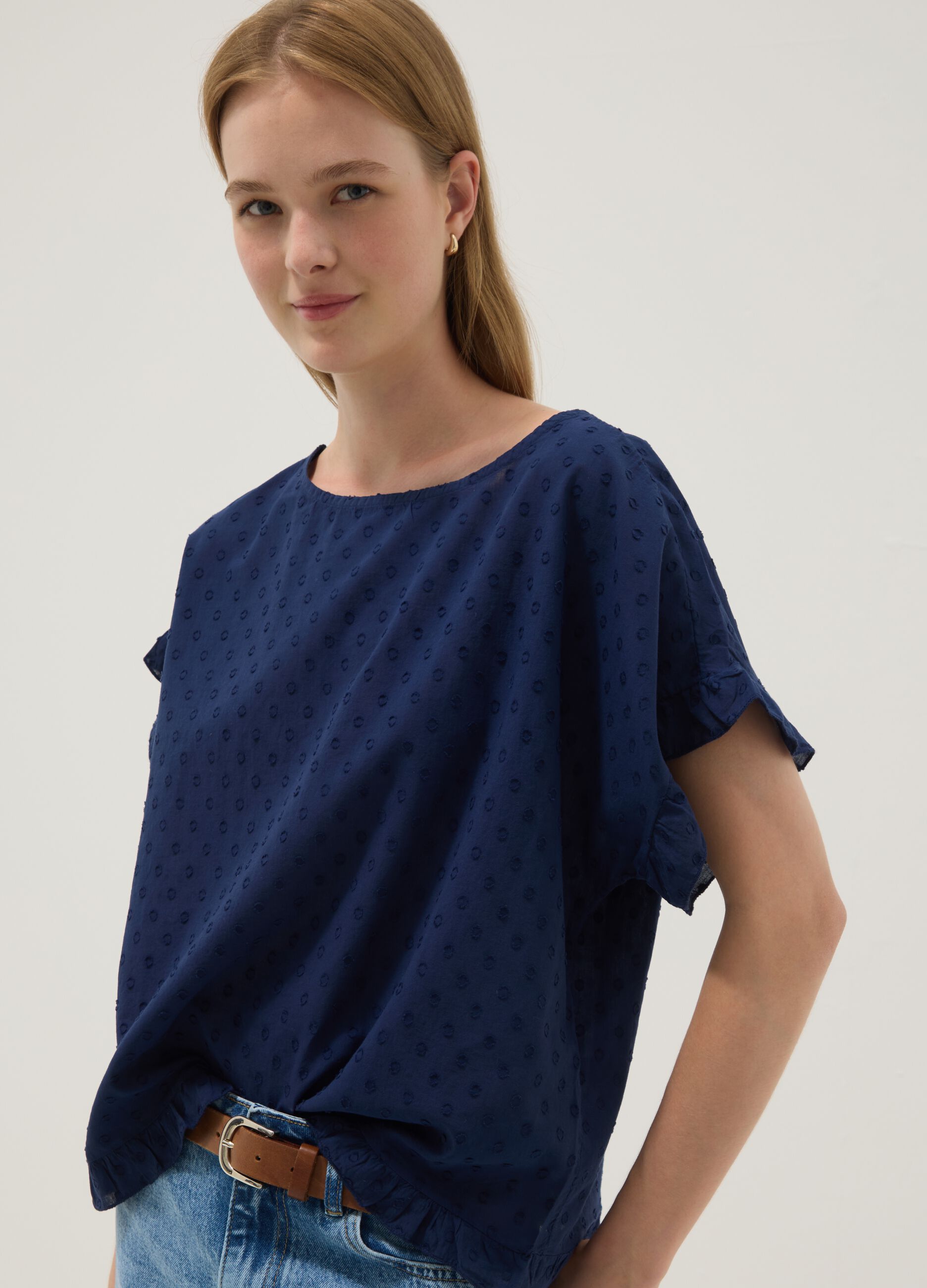Blouse bleue en pur coton