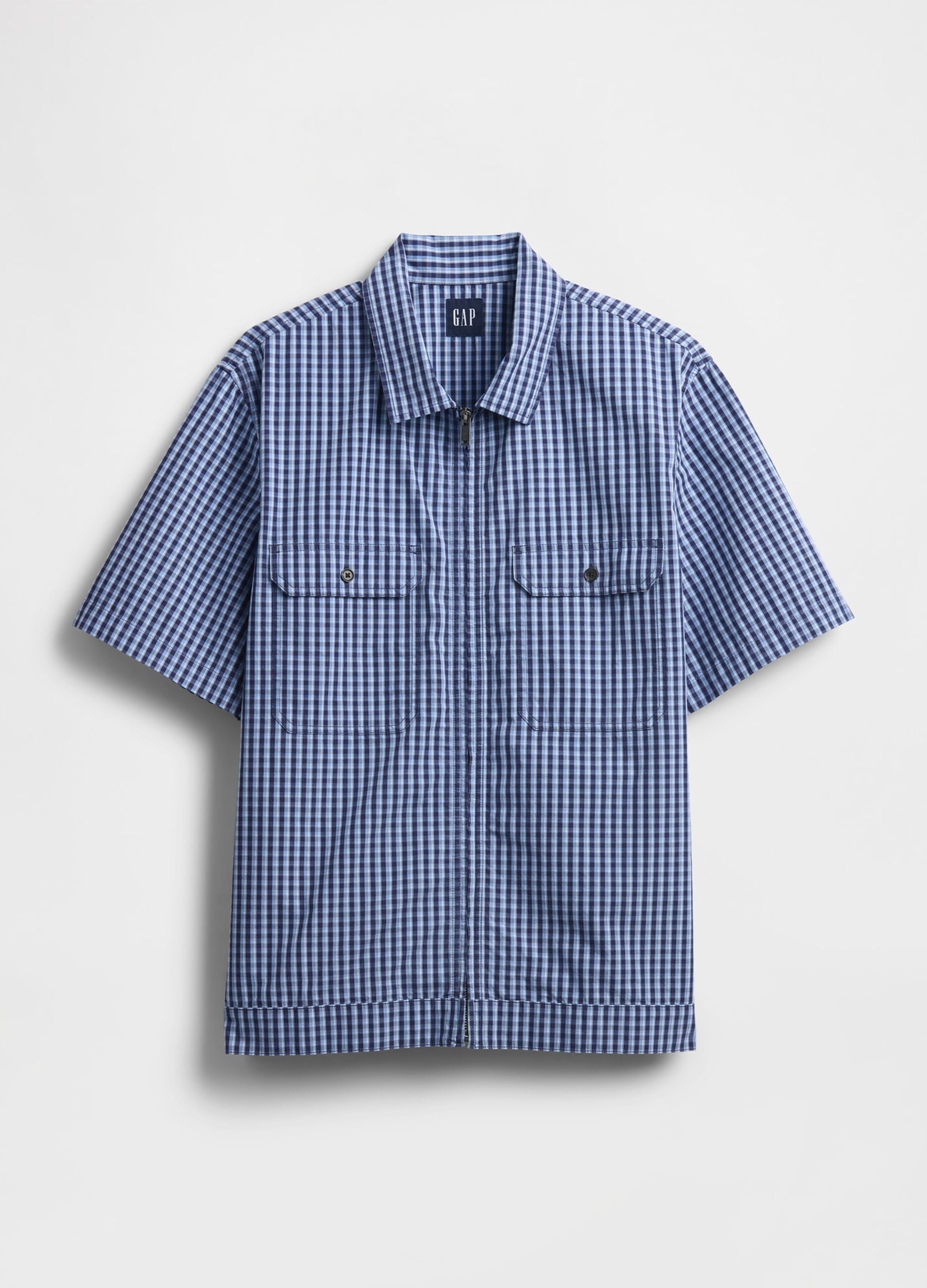 Blue checked short-sleeve shirt