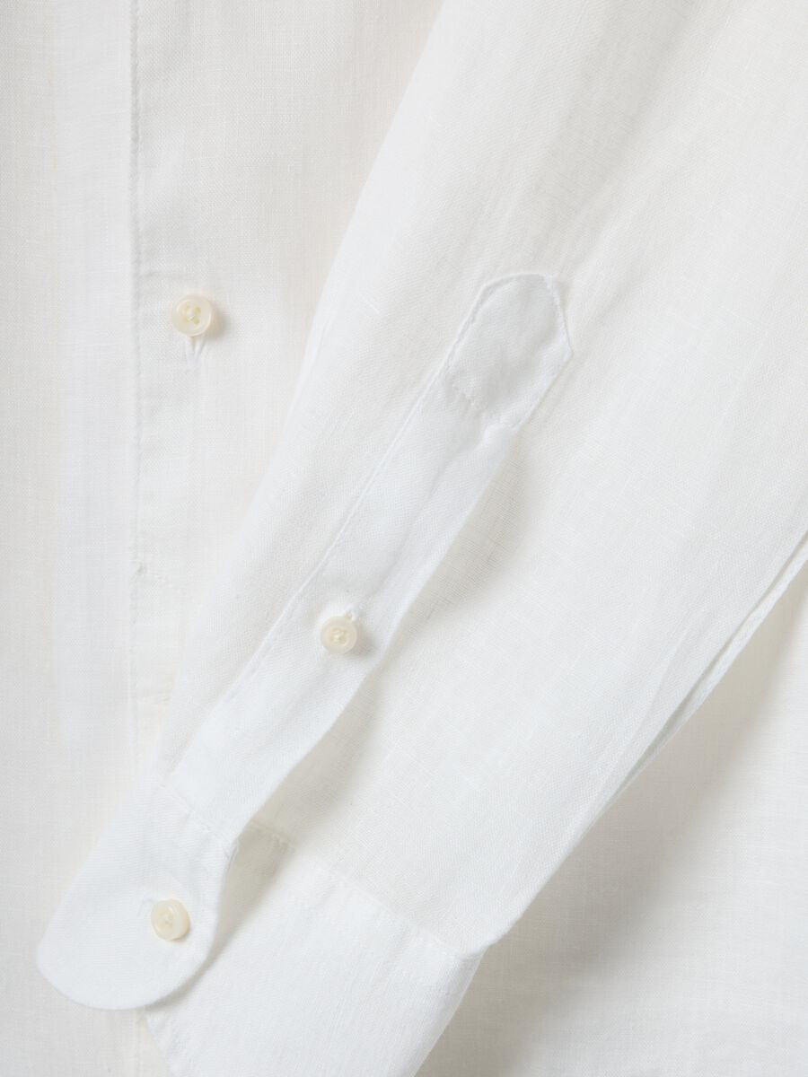 White pure linen long-sleeve slim fit shirt_5