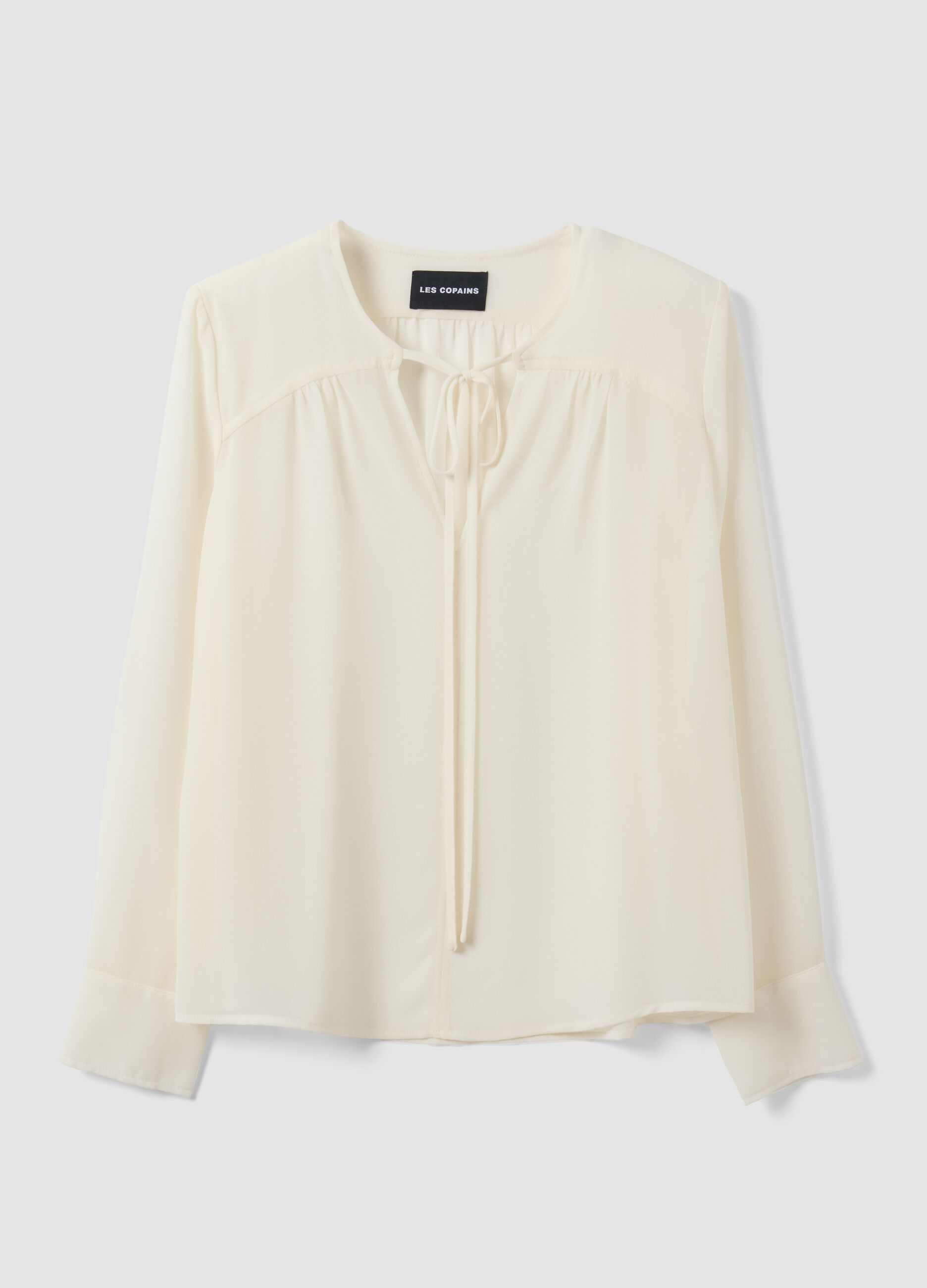 Wei&szlig;e Bluse in Regular Fit mit V-Ausschnitt und Bindeband