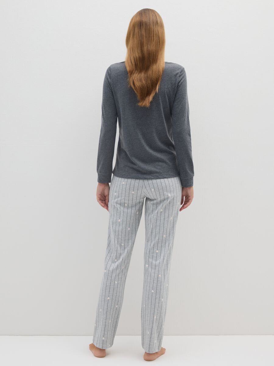 Grey striped regular fit pyjamas with print_2