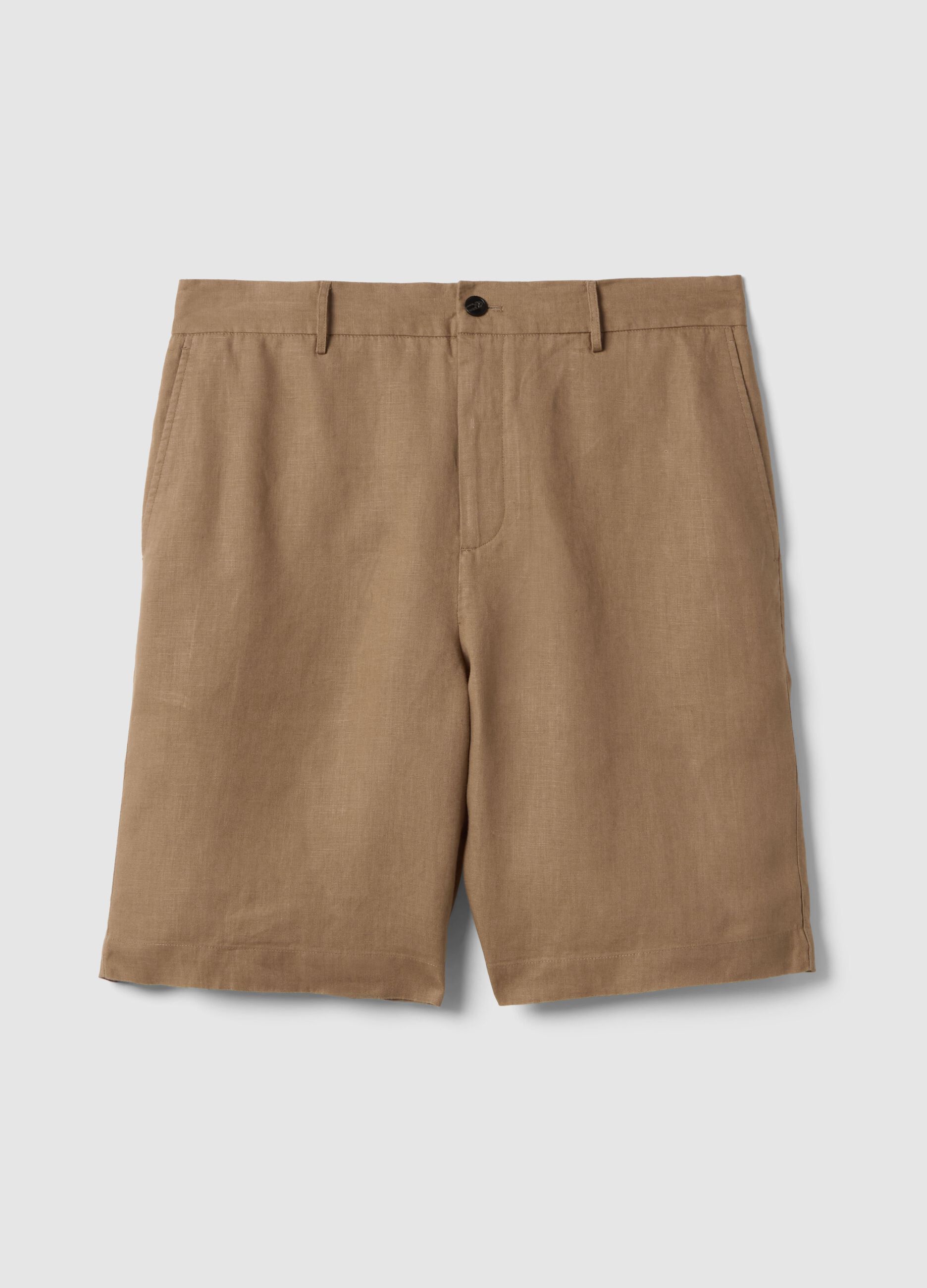Regular Fit Braun Pure Leinen Bermuda Shorts
