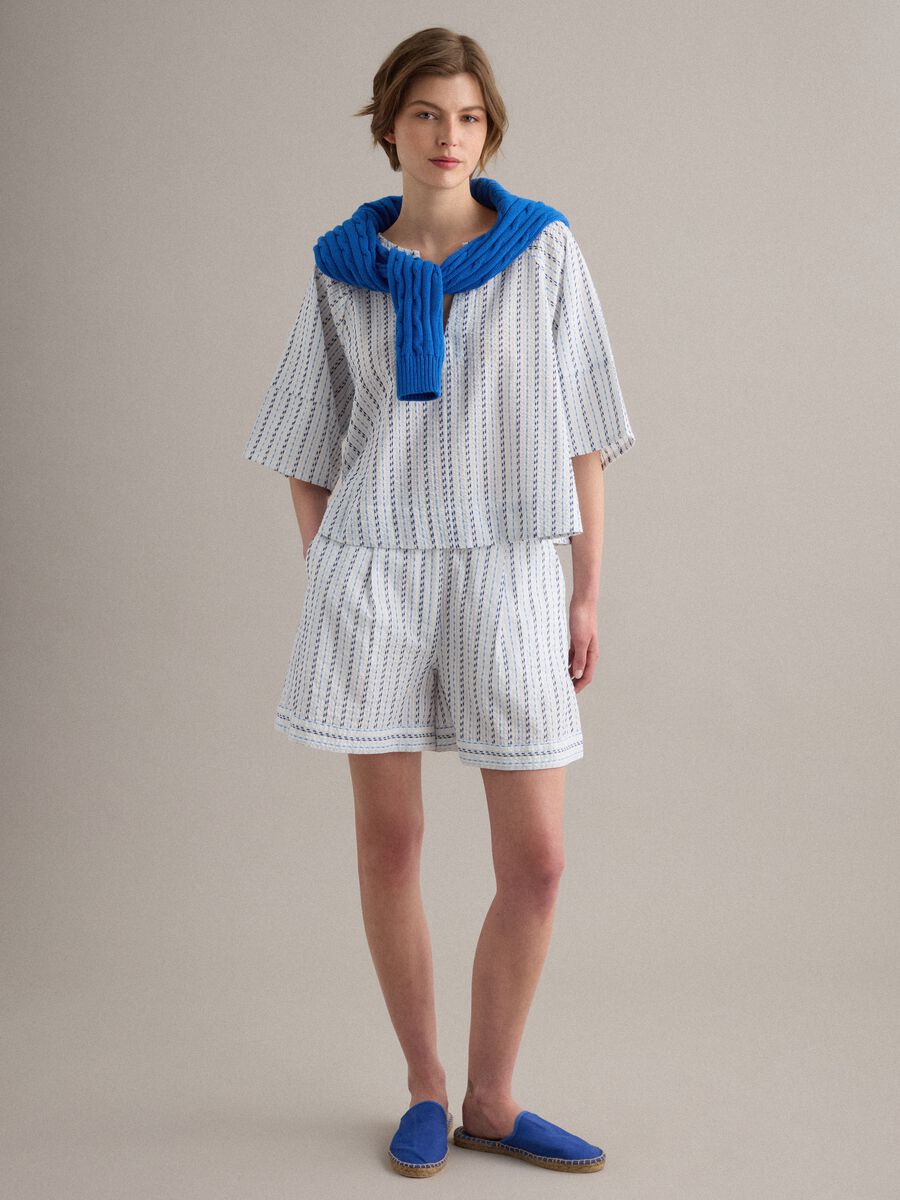 White pure cotton striped shorts_0