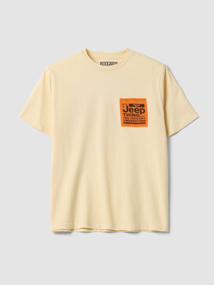 Beige pure cotton crew-neck T-shirt with Jeep print_0