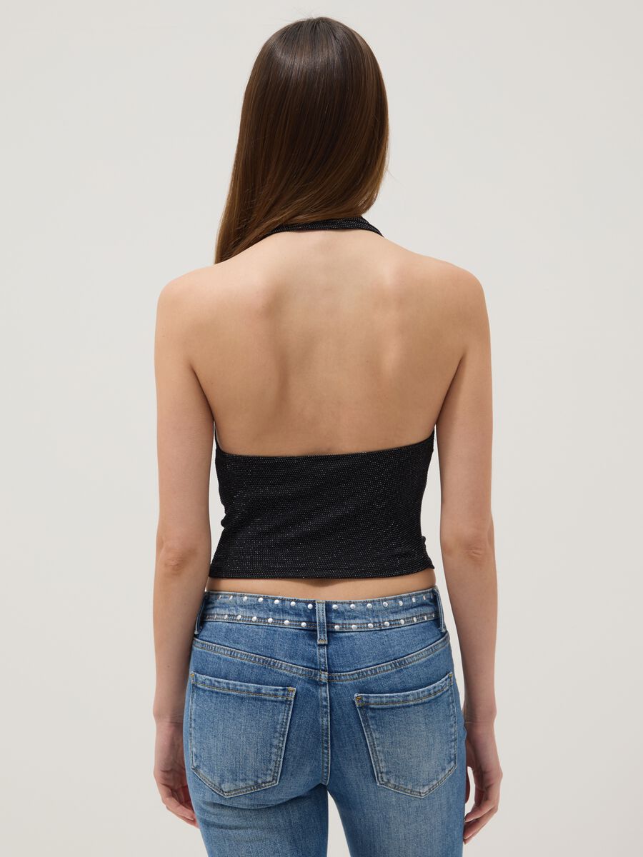 Black stretch top with draped neckline_4