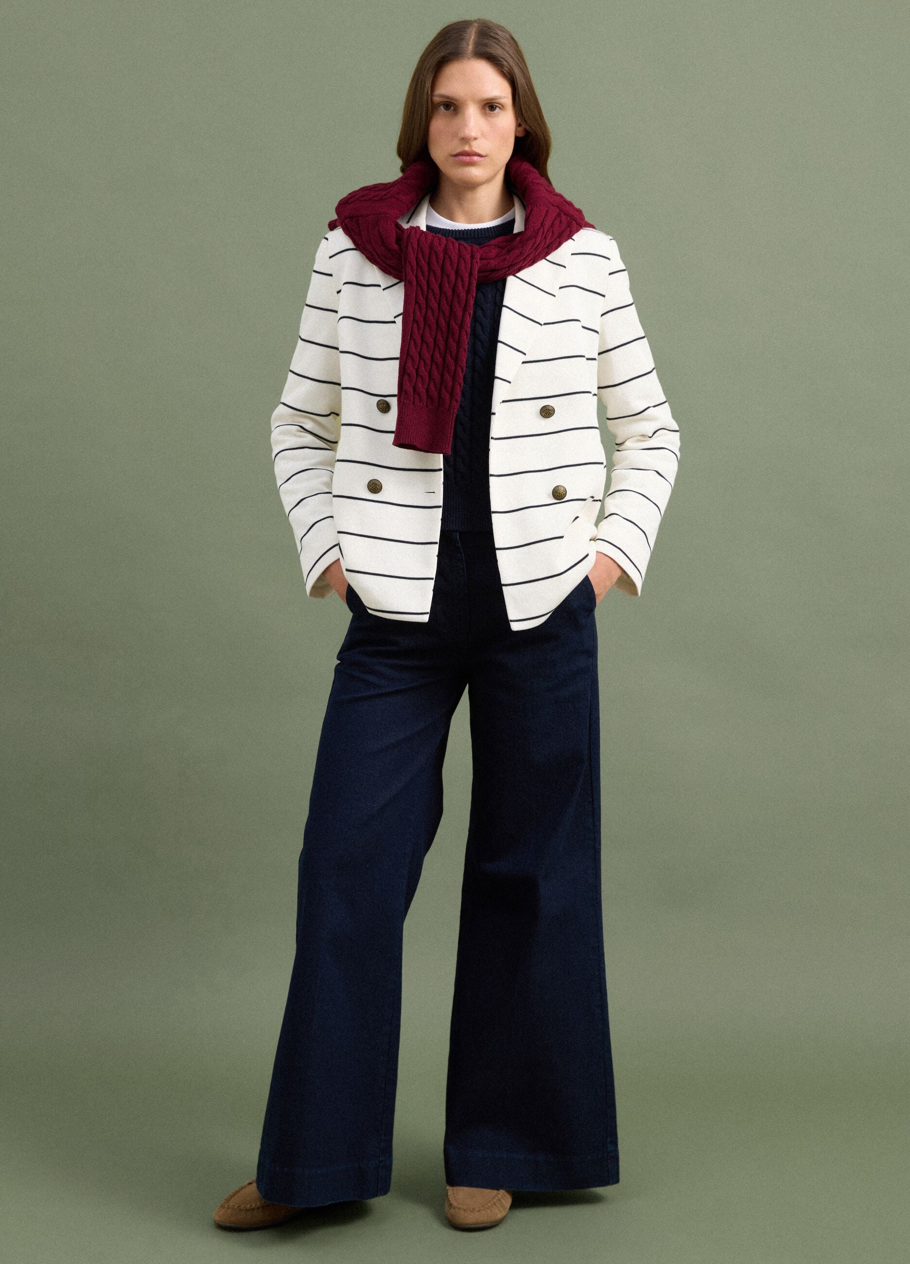 Jeans blu wide leg in cotone elasticizzato