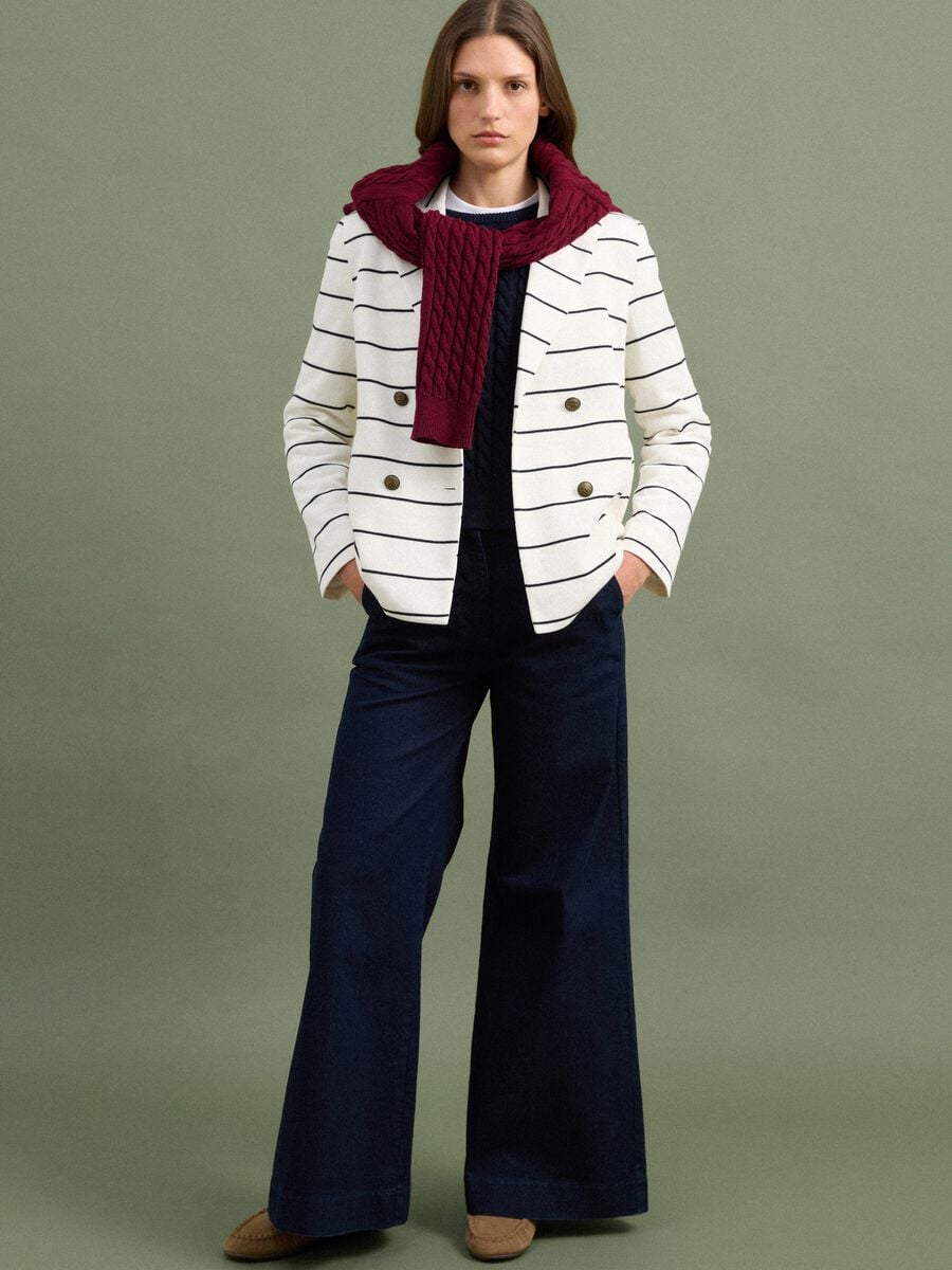 Jeans blu wide leg in cotone elasticizzato_0