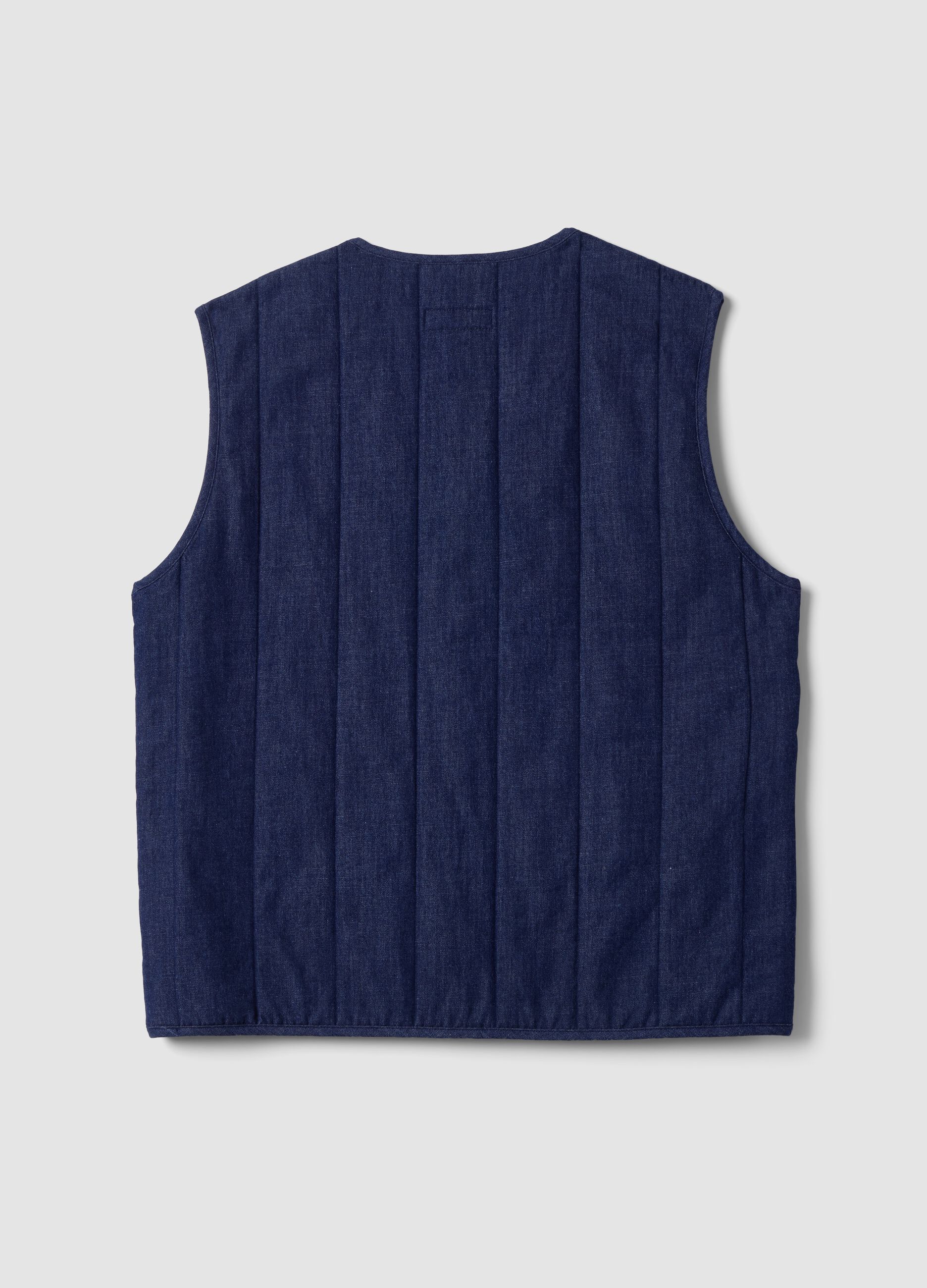 Colete azul em mistura de algod&atilde;o, lyocell e viscose
