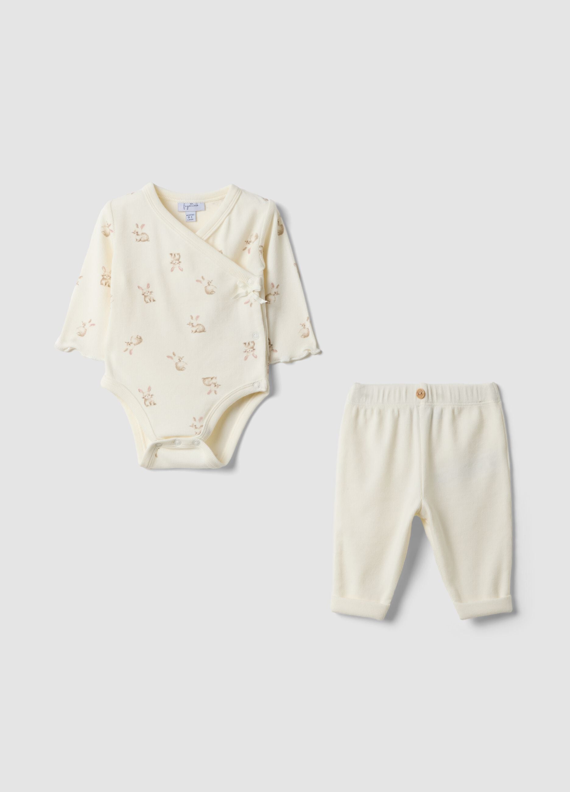 Weisses Set aus Bio-Baumwolle mit Wickelbody f&uuml;r Baby M&auml;dchen