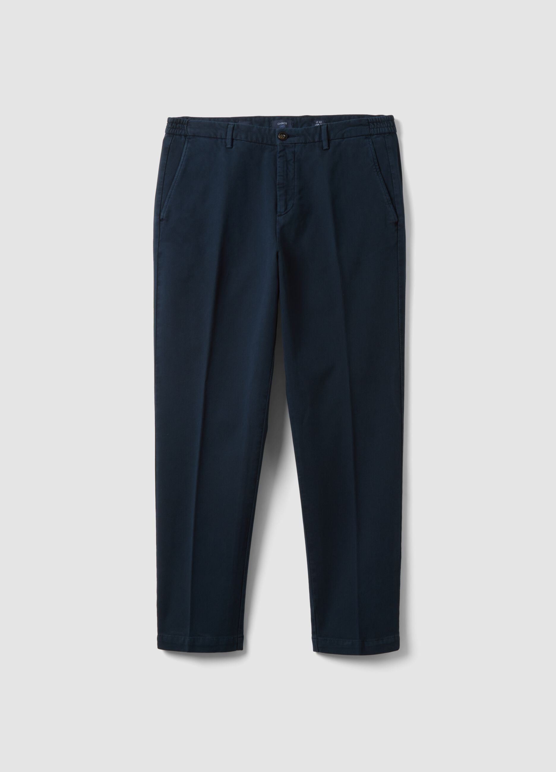 Pantaloni chino azzurri in cotone e modal elasticizzato