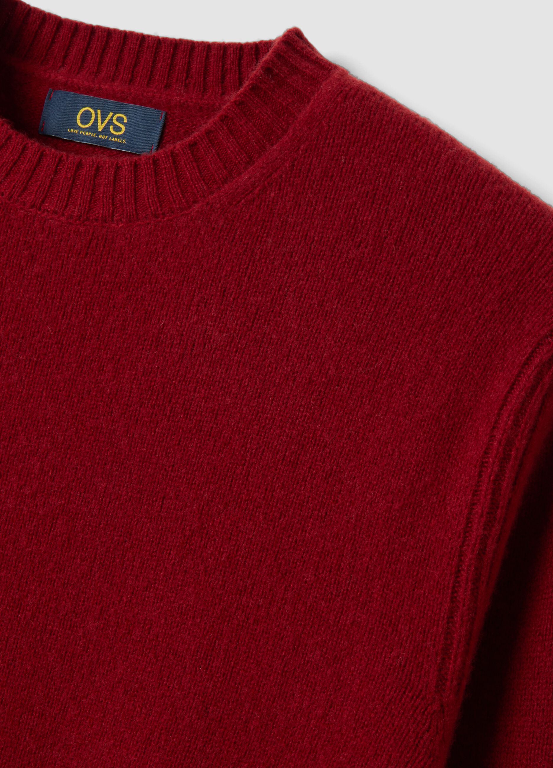 Roter Rundhalspullover aus Wollmix, Regular Fit