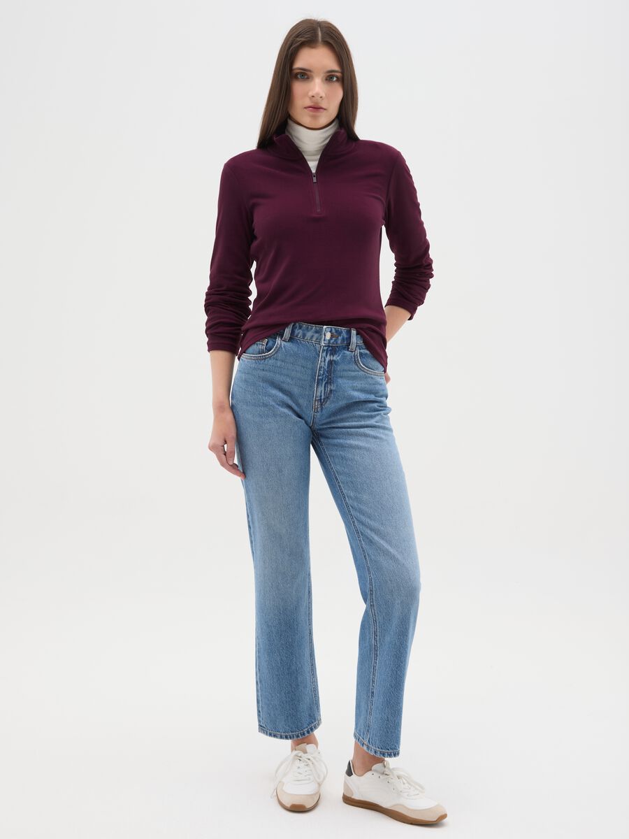 Red high-neck fleece with half zip regular fit_1