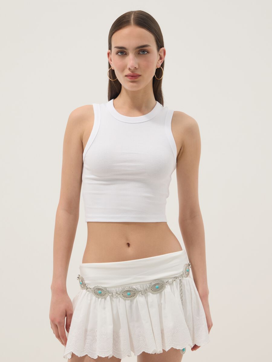 Weisses Cropped-Tanktop aus elastischer Baumwolle_1