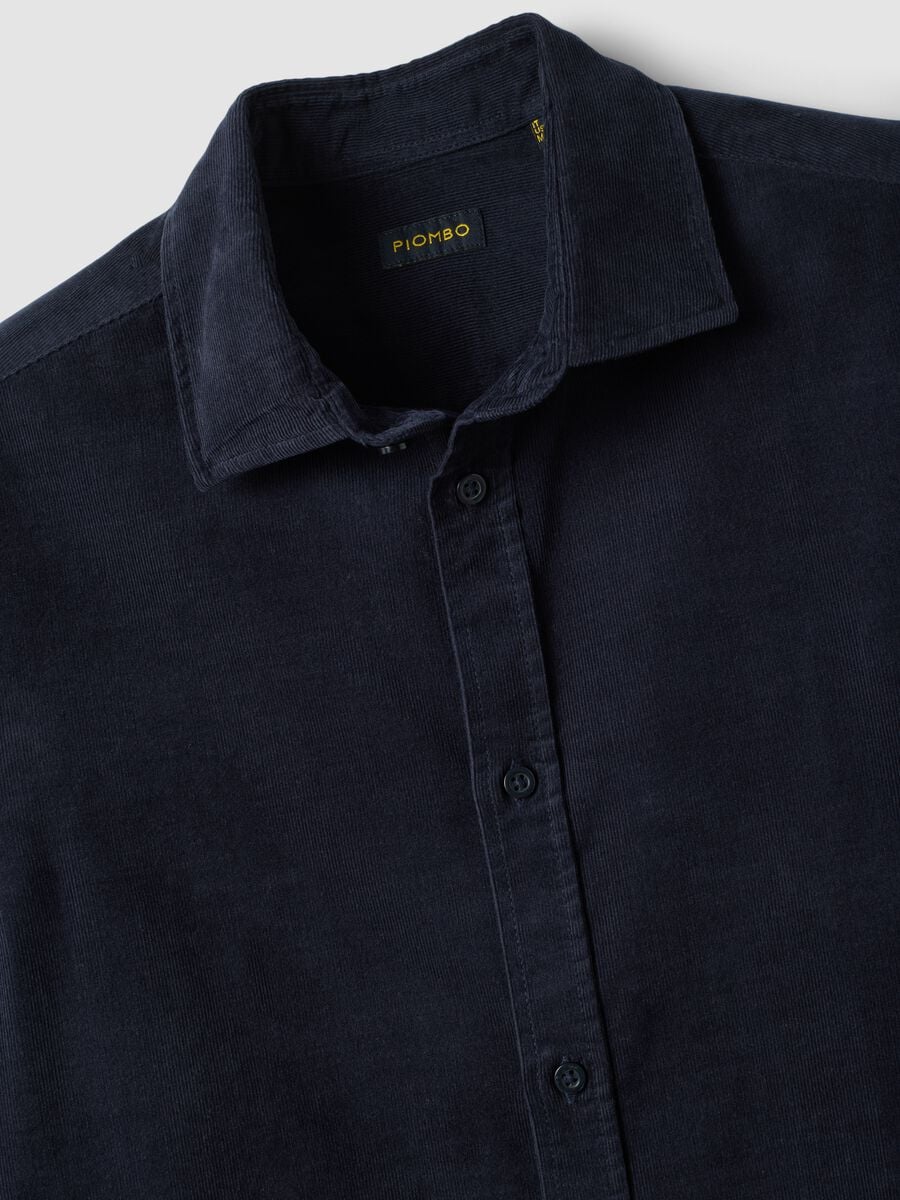 Ocean blue pure cotton ribbed shirt, regular fit_2