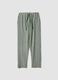 Green pure cotton striped regular-fit trousers_0