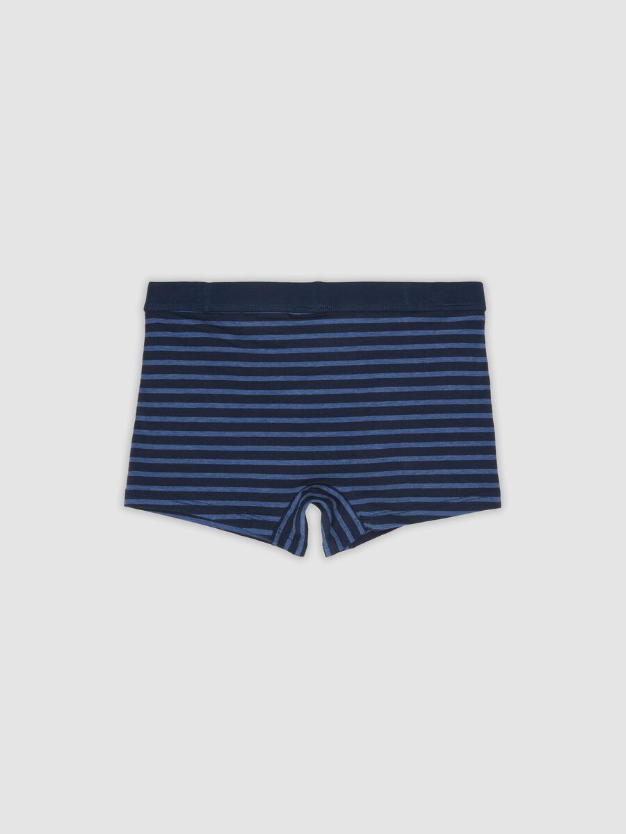 Boxer midi blu a righe in cotone organico elasticizzato per bambino_1