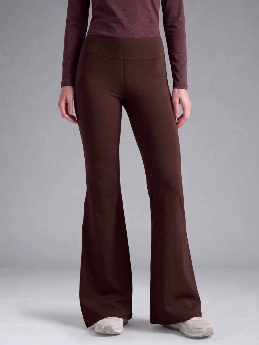 Brown flared leggings in stretch fabric_2