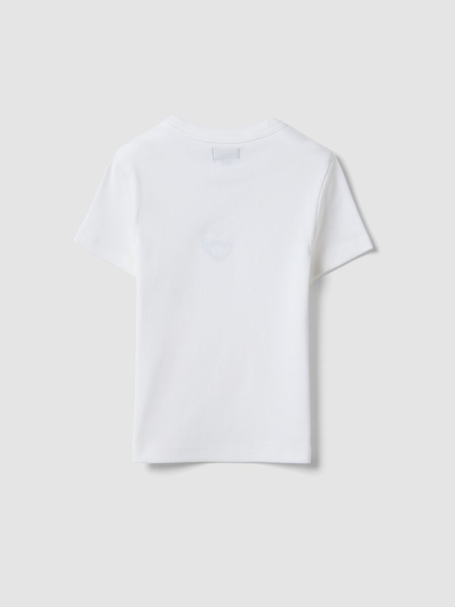 Girl's white fitted stretch cotton t-shirt with slogan_4