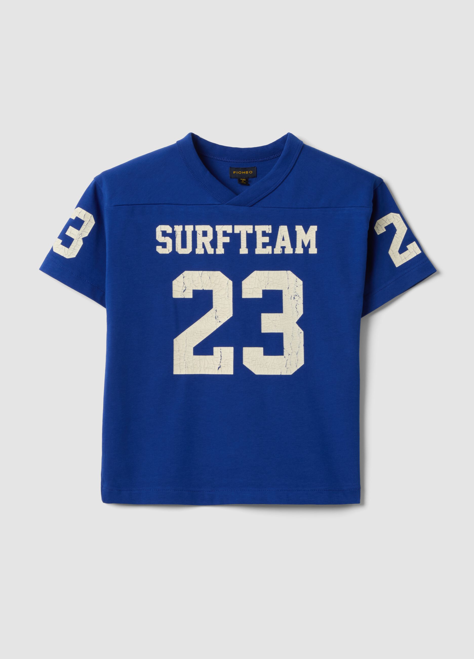 T-shirt azul oversize de algod&atilde;o puro para crian&ccedil;a com estampas