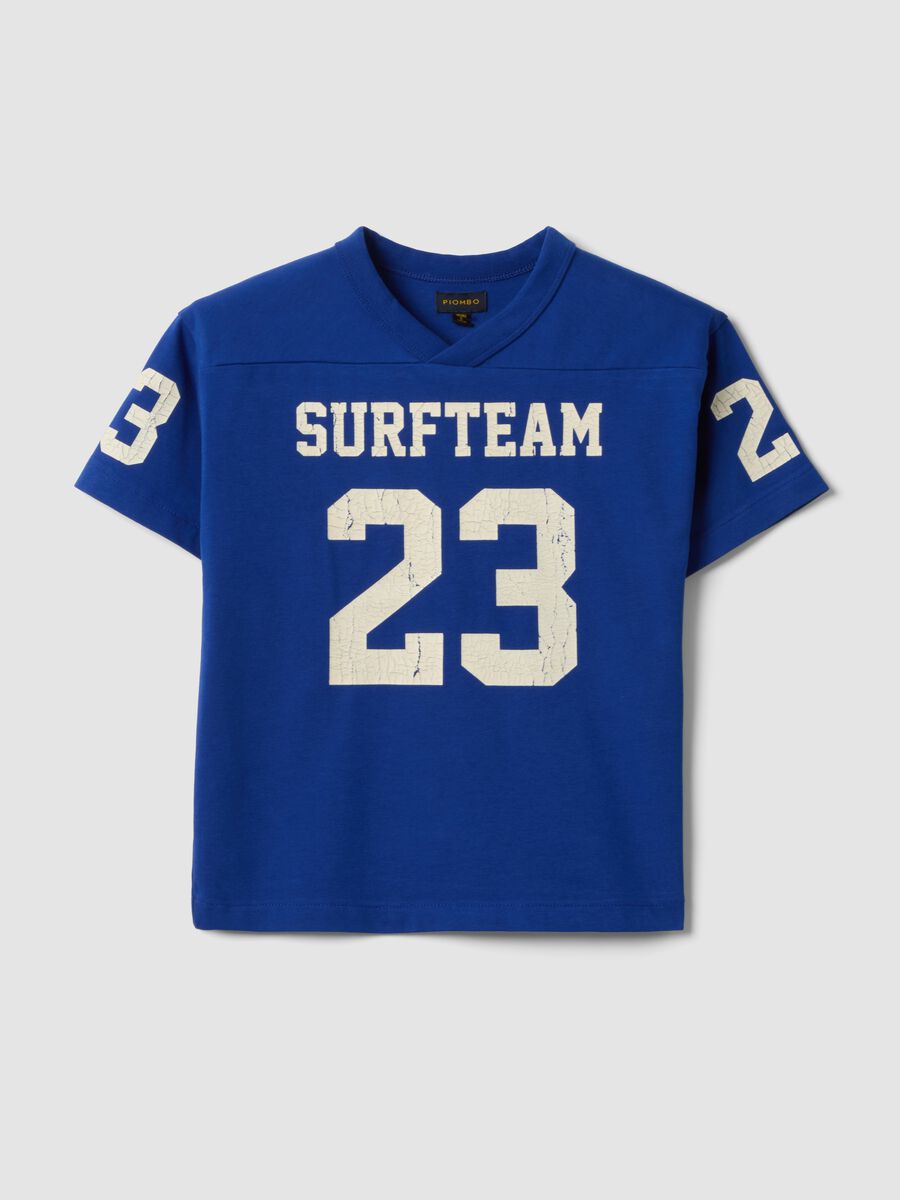 &Uuml;bergro&szlig;es Kinder T-Shirt aus blauer reiner Baumwolle mit Prints_3