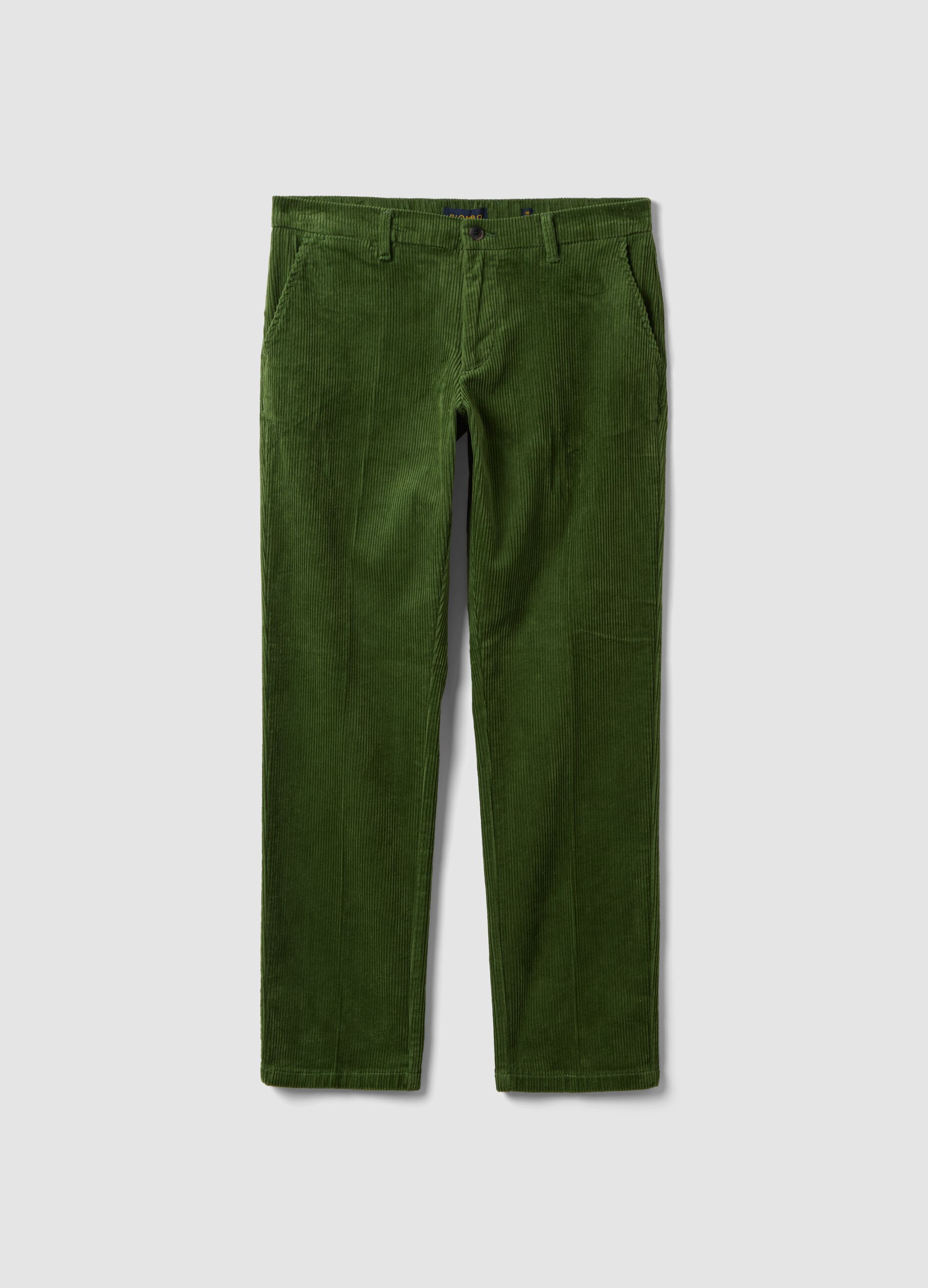 Cal&ccedil;as chino verdes em algod&atilde;o el&aacute;stico