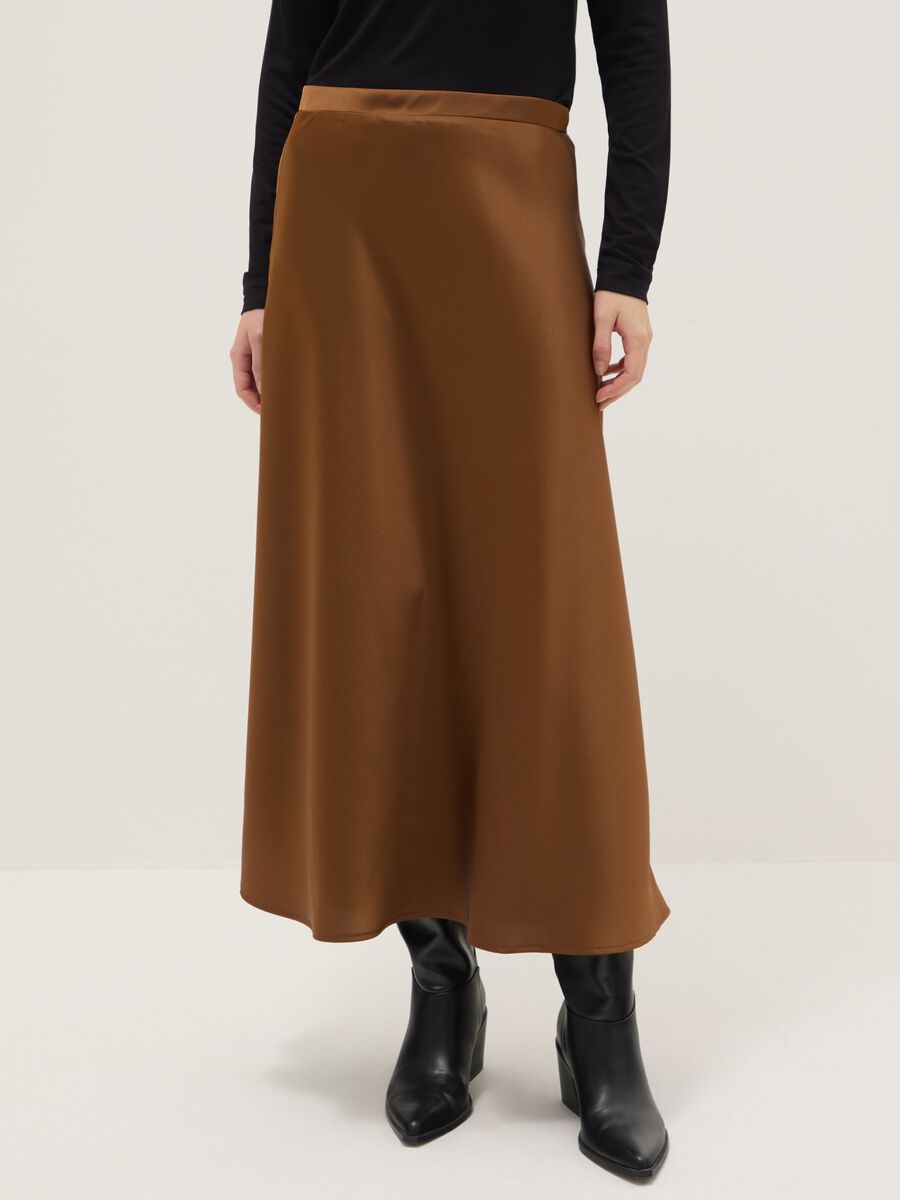 Brown Satin Long Skirt_1