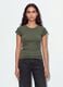 Gr&uuml;nes, figurbetontes T-Shirt aus geripptem Stretch-Baumwollstoff mit Nieten_1