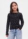 Long-sleeved black cotton shirt with floral print_0