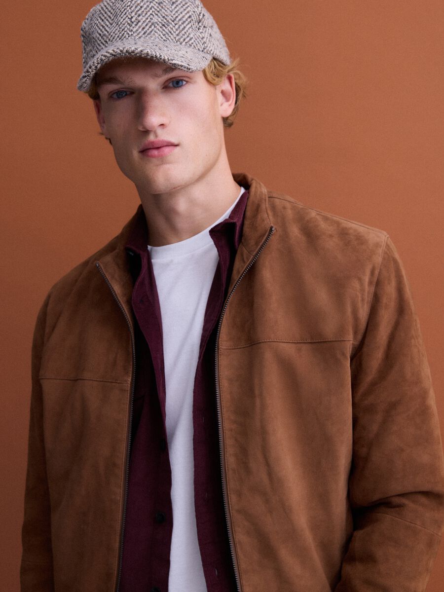 Brown genuine leather jacket with zip, regular fit_2
