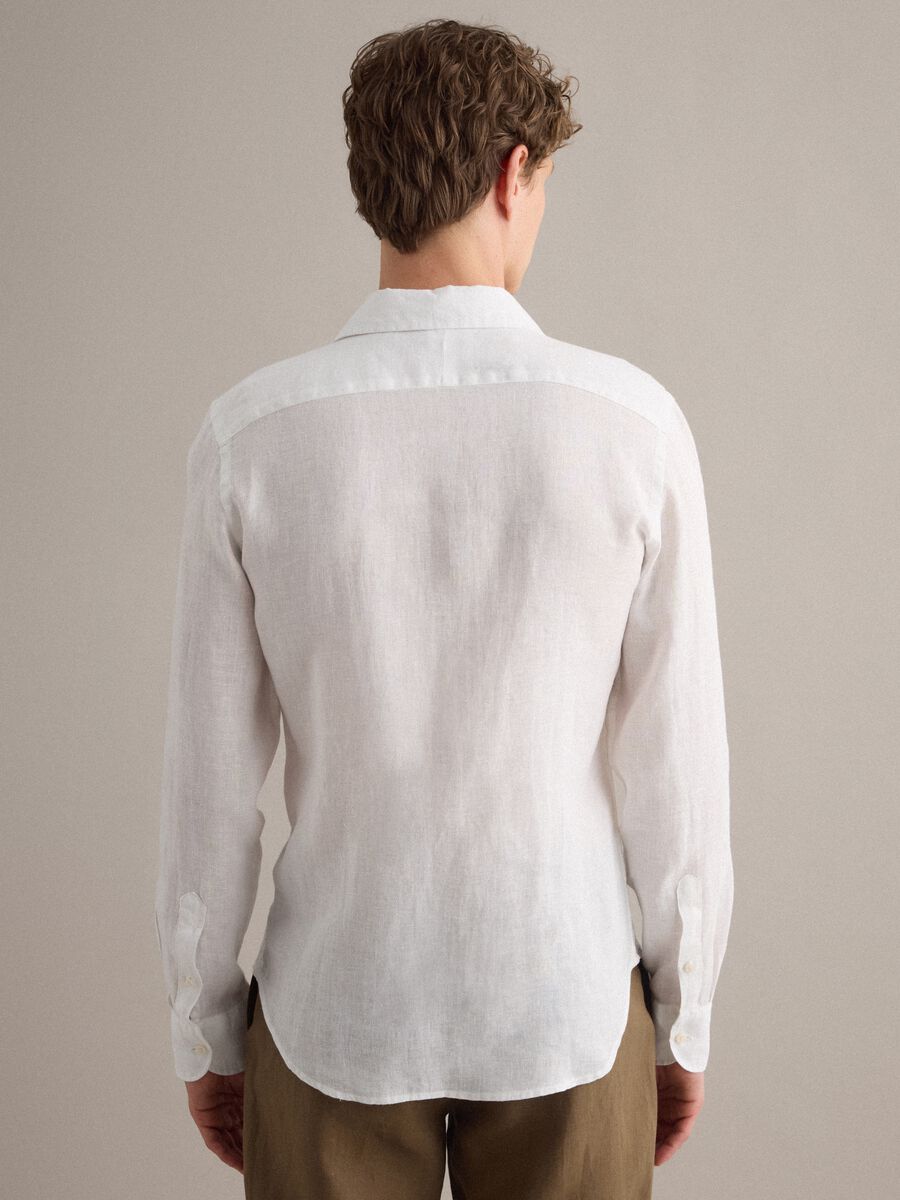 White pure linen long-sleeve slim fit shirt_3