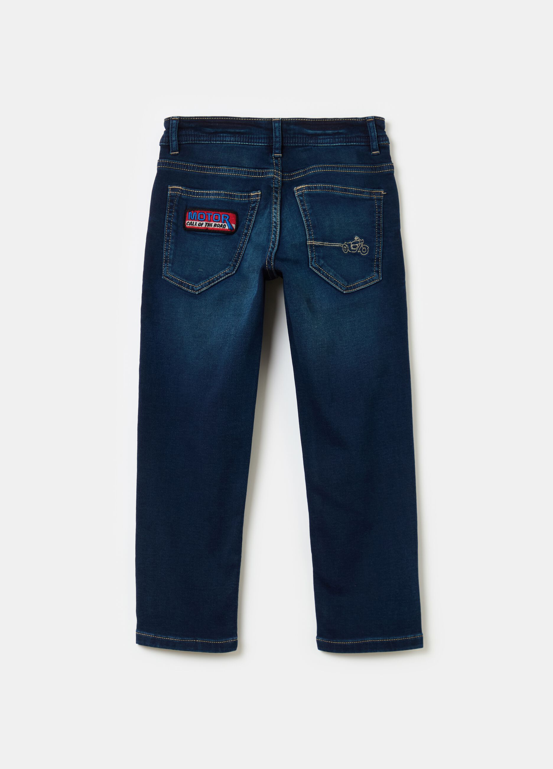Regular-fit jeans with patch and motorcycle embroidery