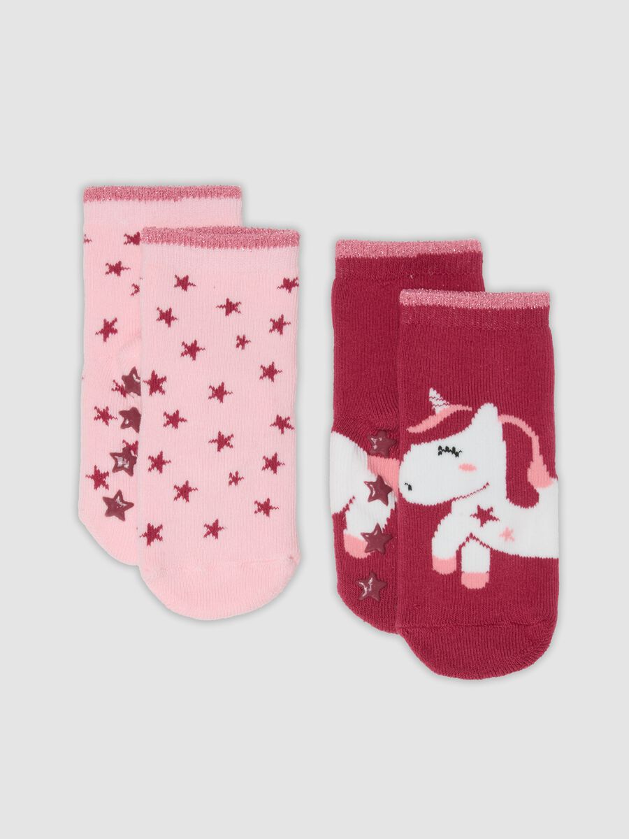 2-pack of multicolour non-slip organic cotton blend socks for baby girl_0