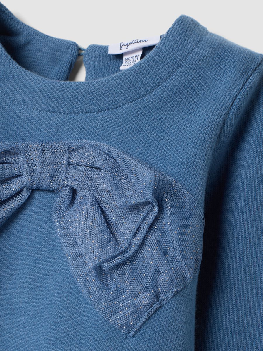 Blue cotton and stretch viscose set with bow_2
