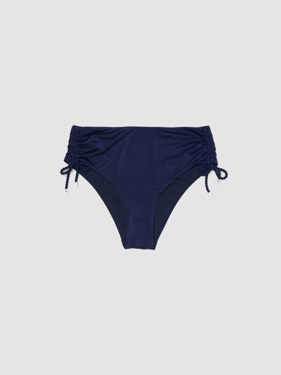 Bas de bikini bleu en tissu stretch avec liens lat&eacute;raux_0