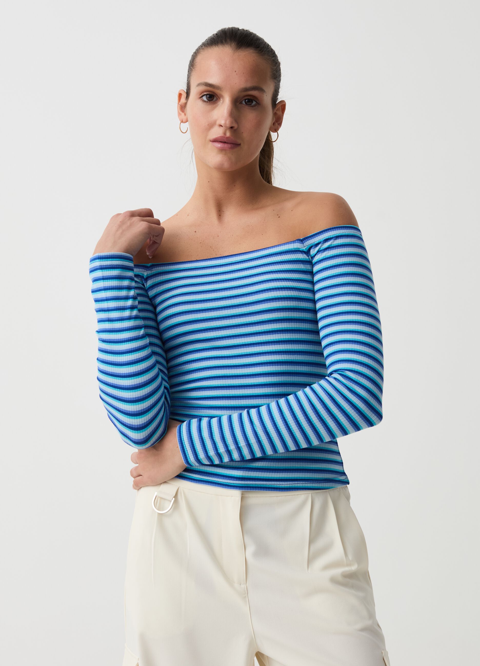 Striped T-shirt with drop shoulders