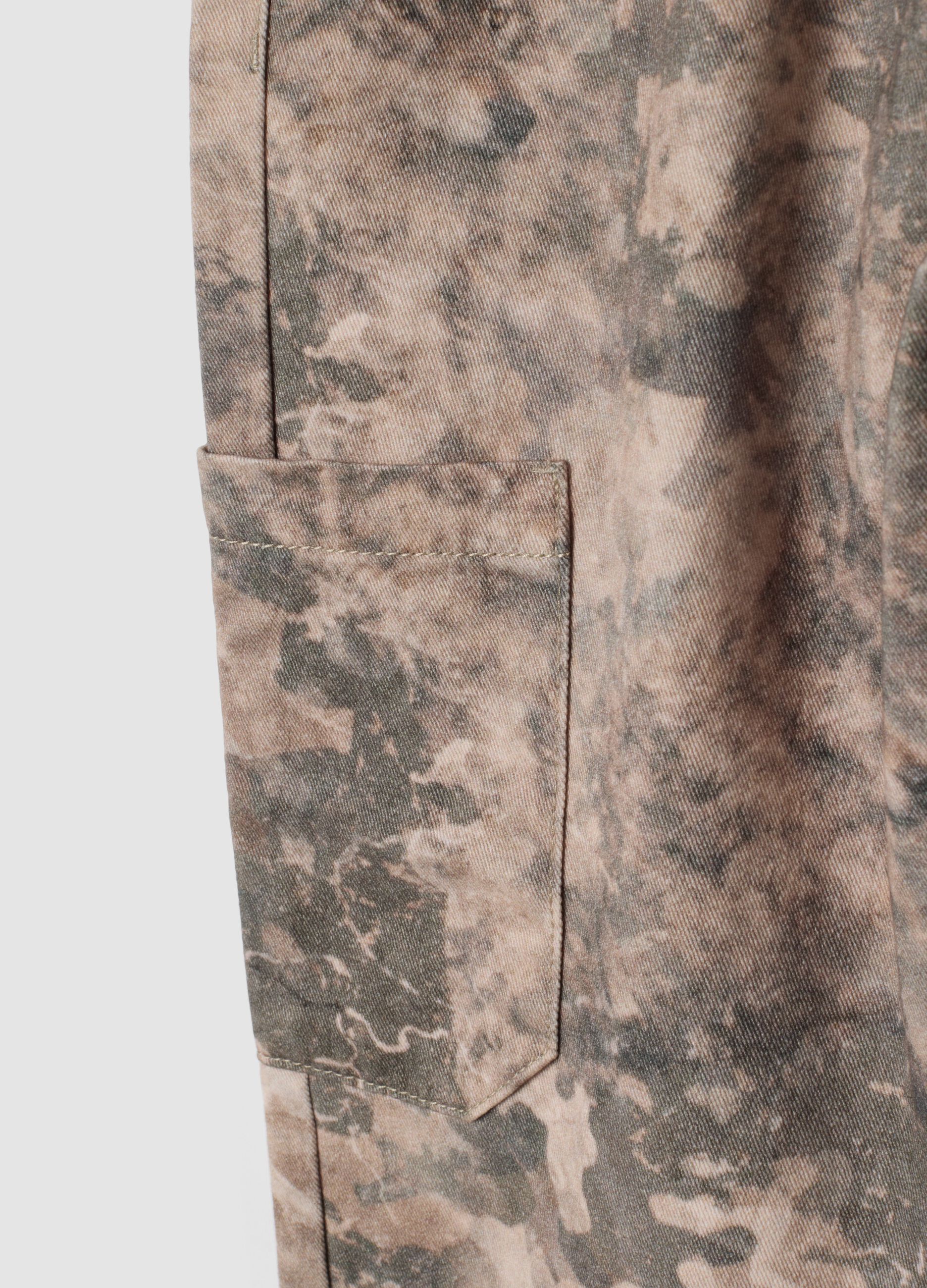 Beige and taupe camo baggy cargo trousers in pure cotton
