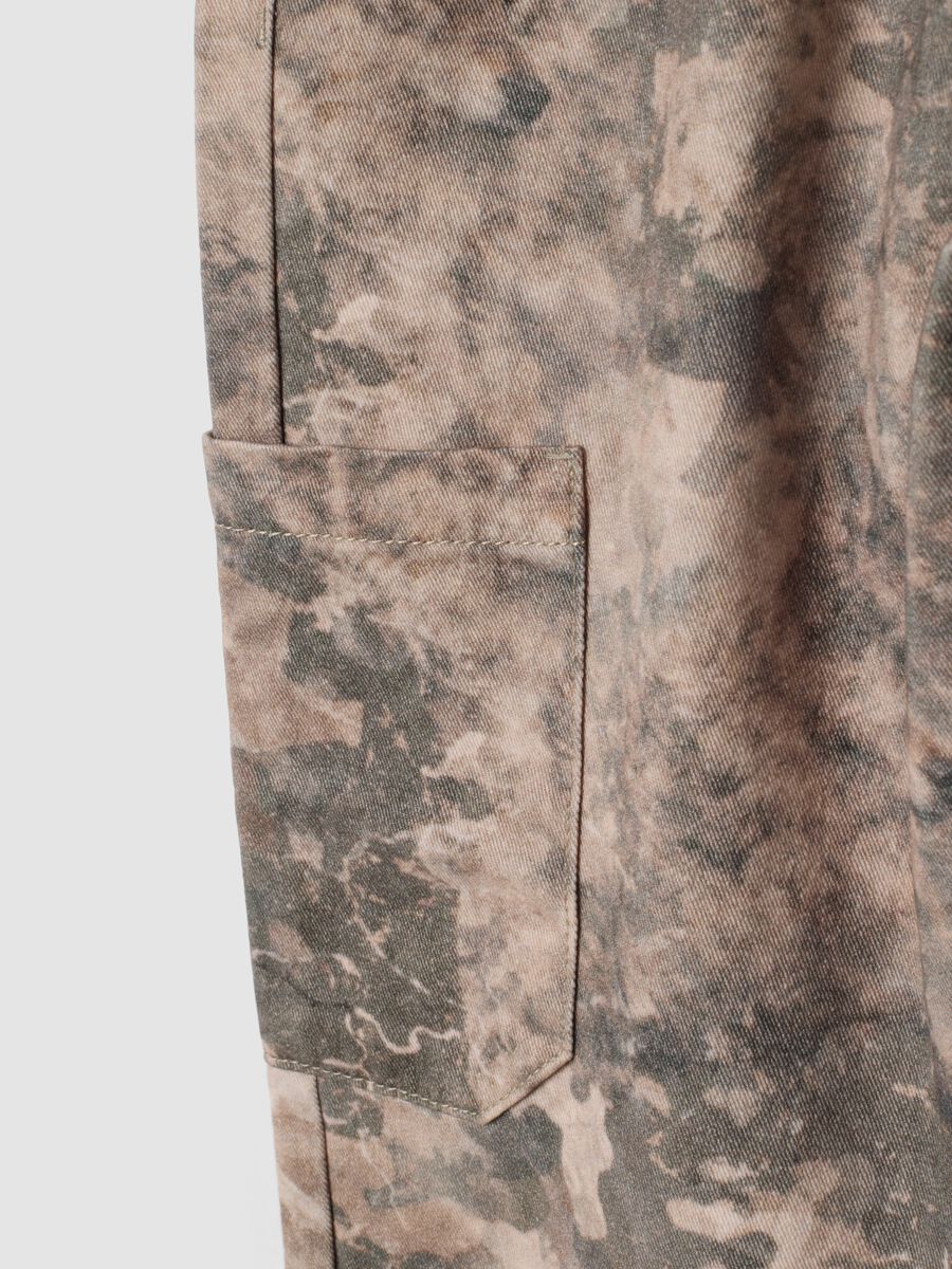 Beige and taupe camo baggy cargo trousers in pure cotton_2