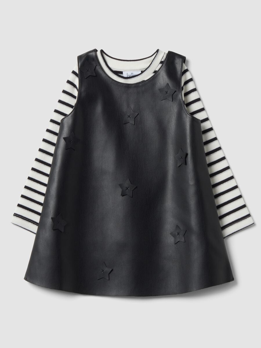 Set nero con abito girocollo e maglia a righe girocollo_0