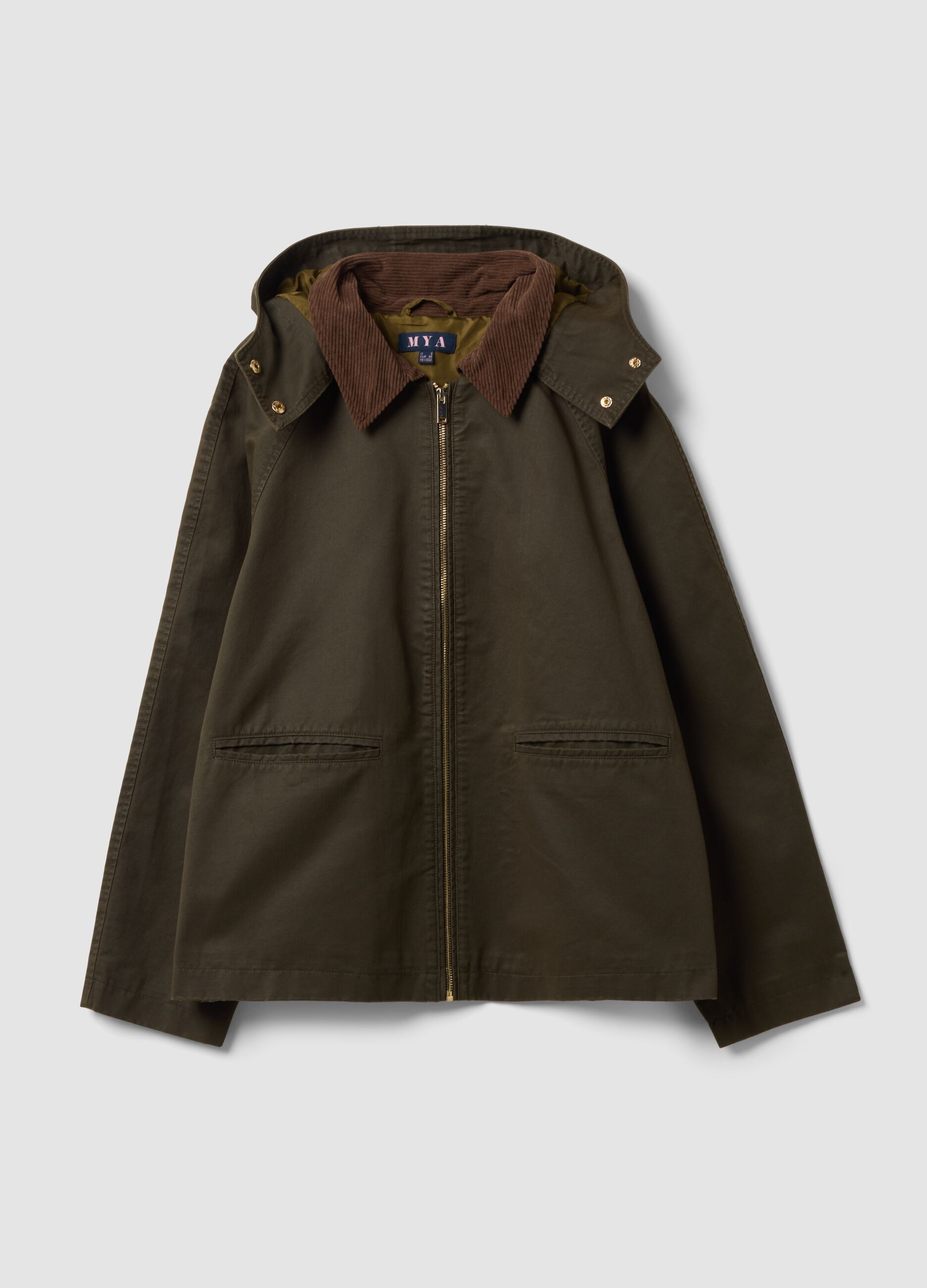 Green cotton-blend parka with detachable hood