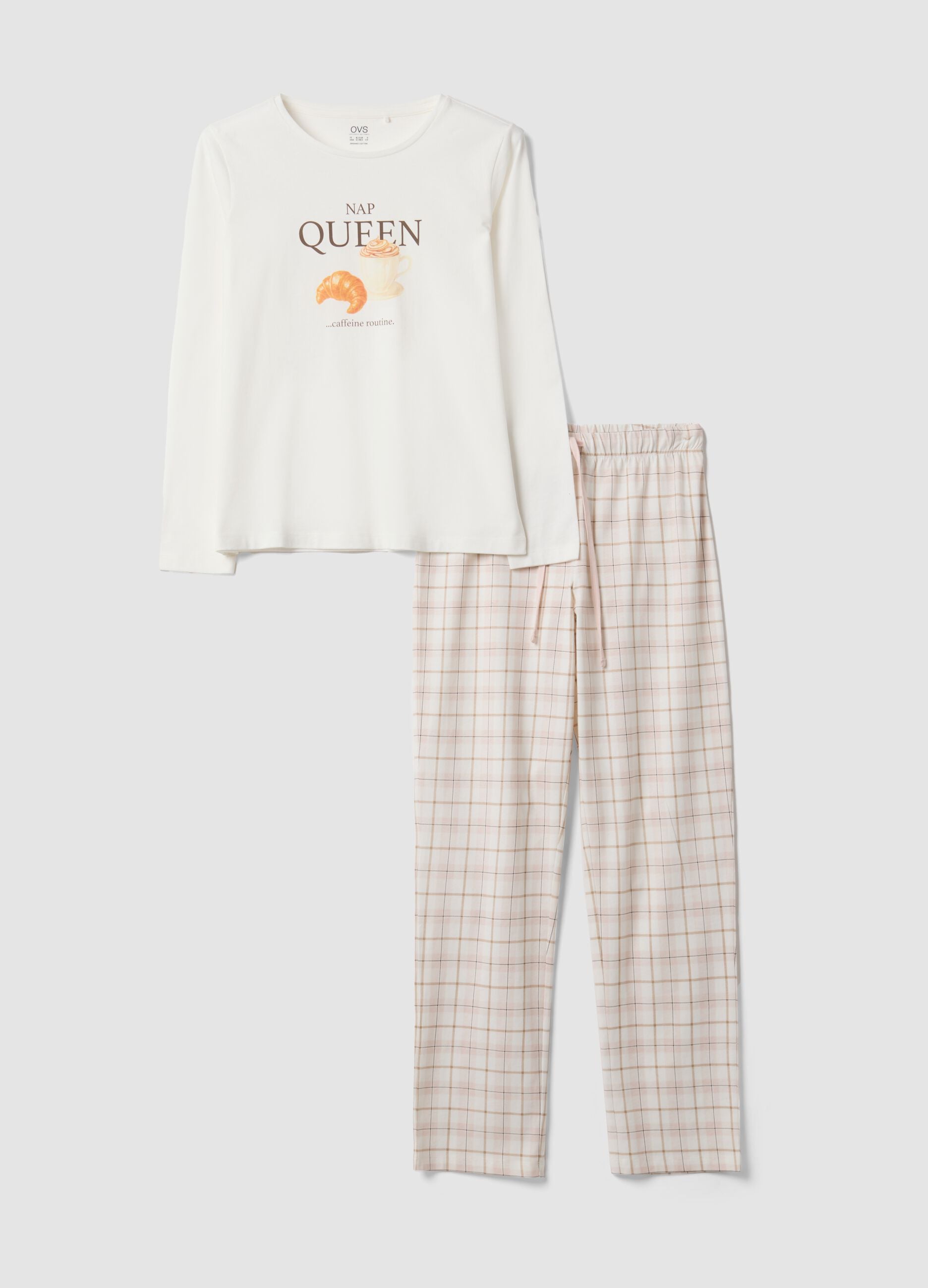 White organic cotton pyjamas with &ldquo;Nap Queen&rdquo; print