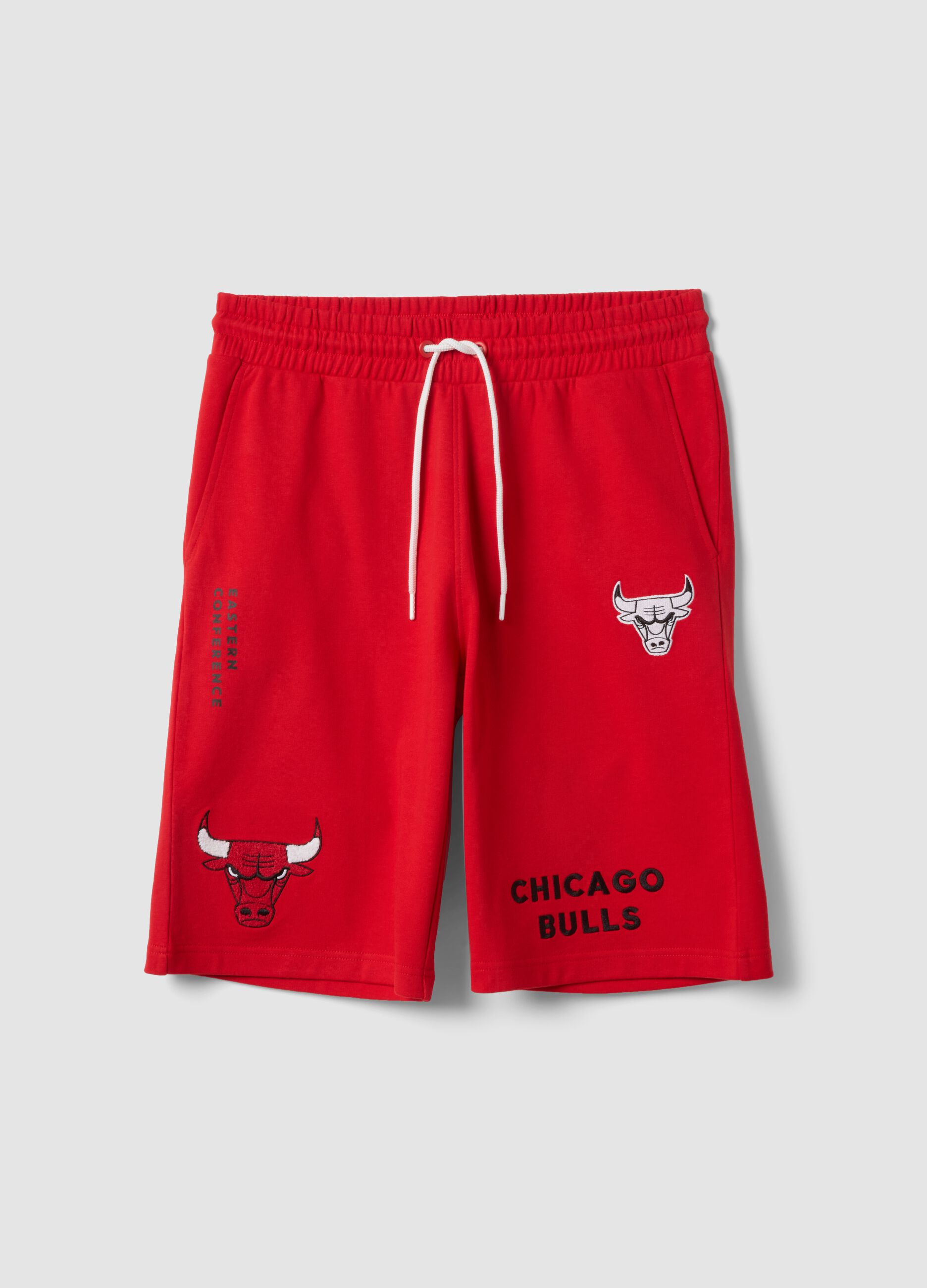Rote Sportshorts aus Baumwollmischung mit Chicago Bulls Logo