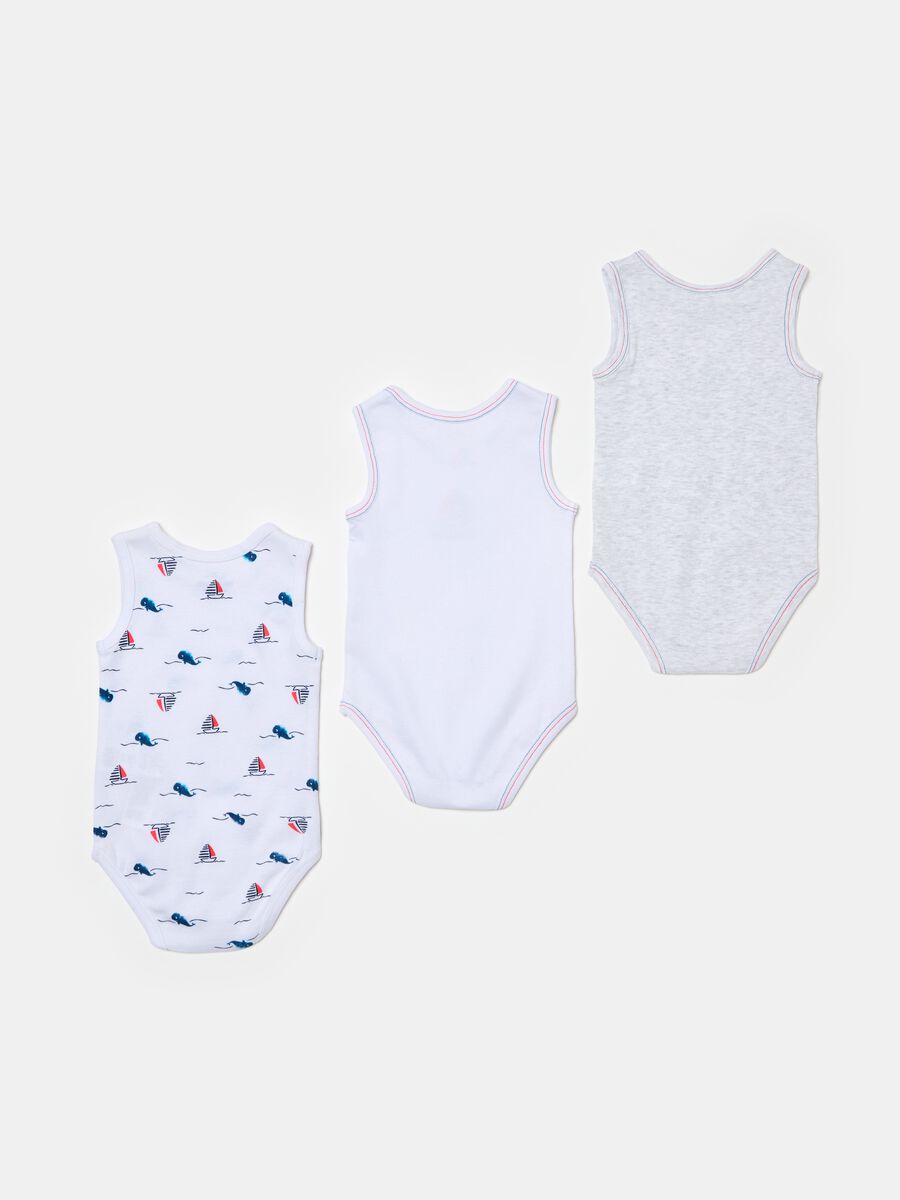 Three-pack bodysuits with whale and sail boat print_1