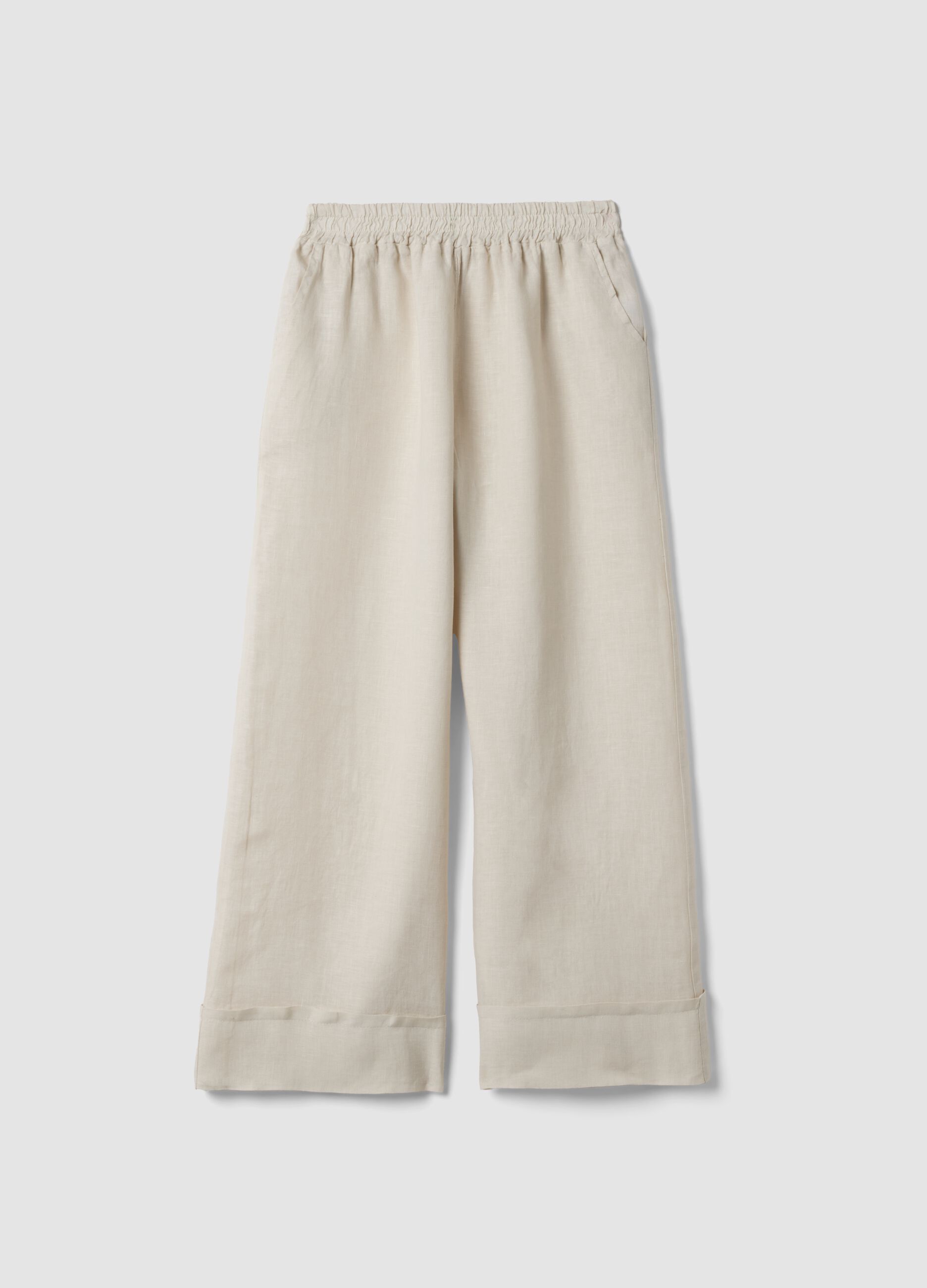 Beige Hose aus reinem Leinen in Regular Fit