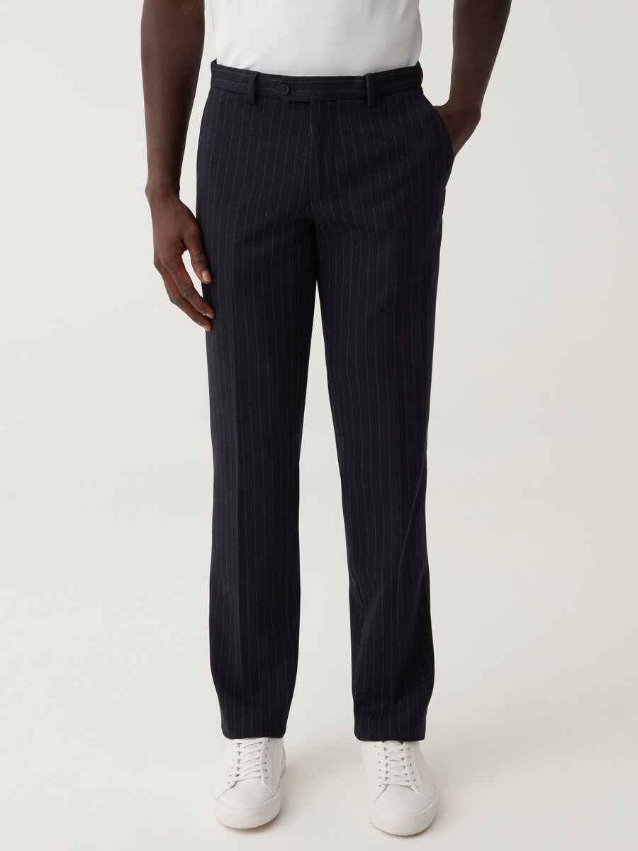 Easy-fit pinstriped navy blue trousers_1