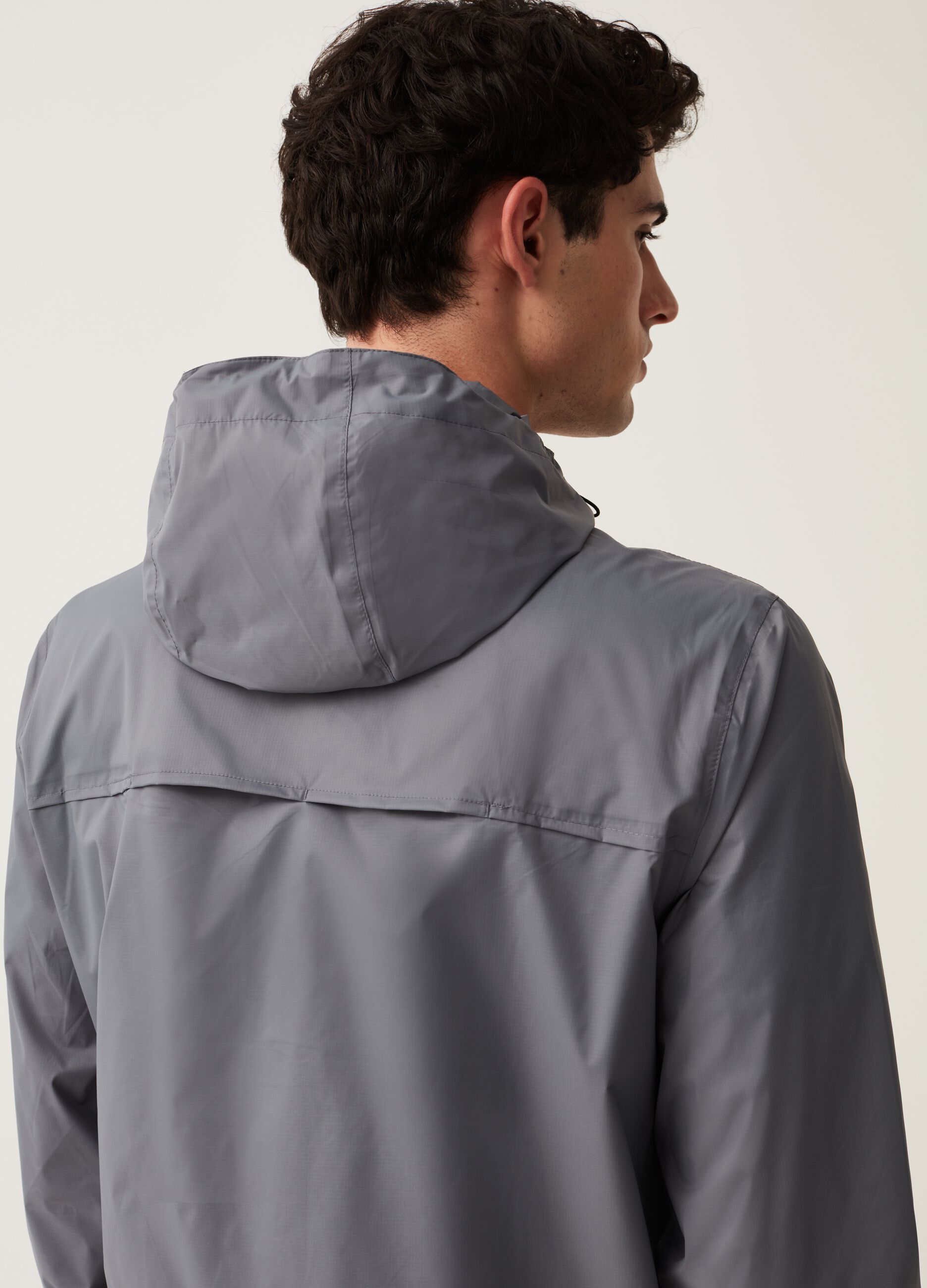 Short waterproof jacket with hood