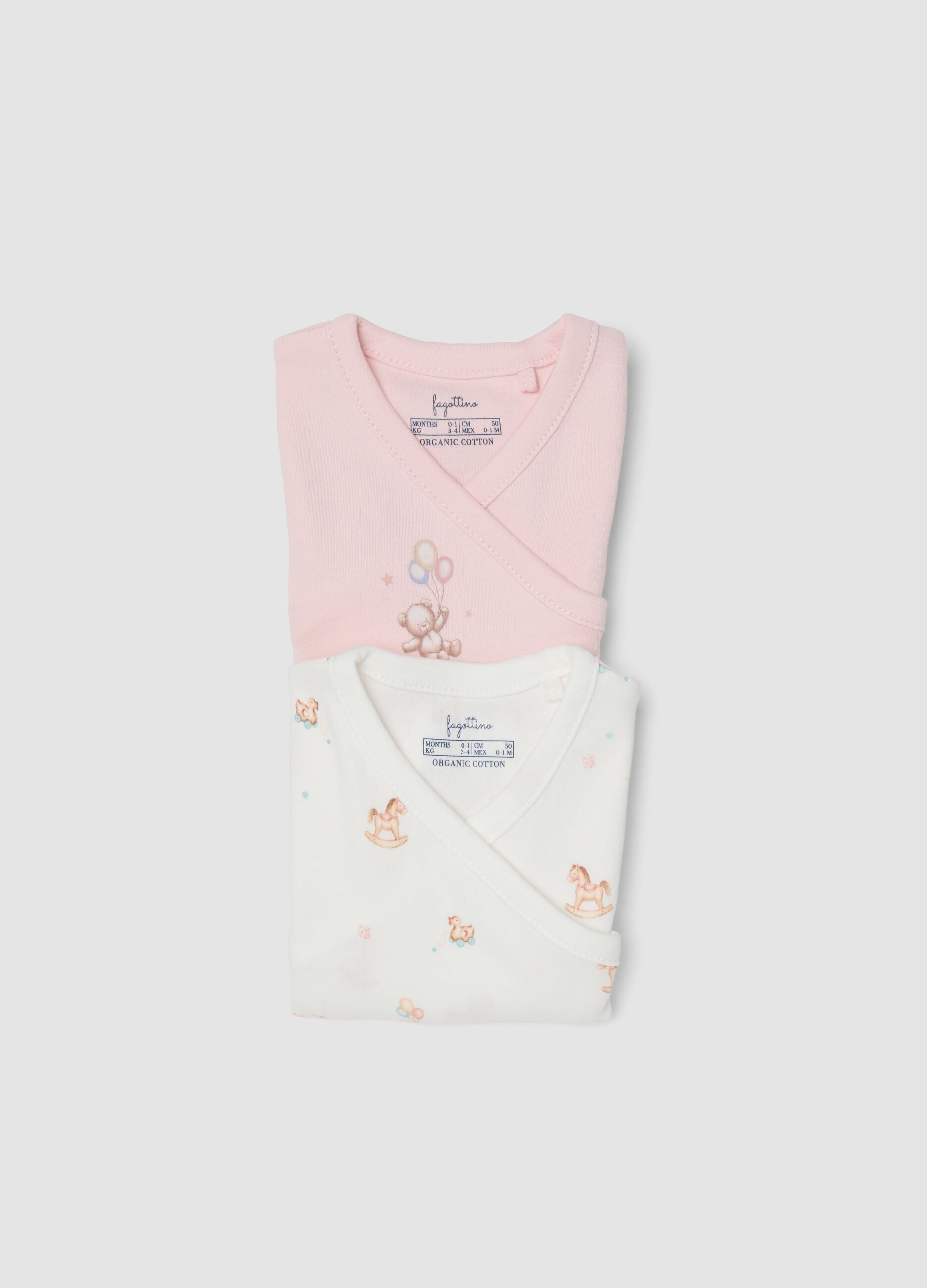 Pack of 2 multicolour organic cotton baby girl bodysuits with cute animals