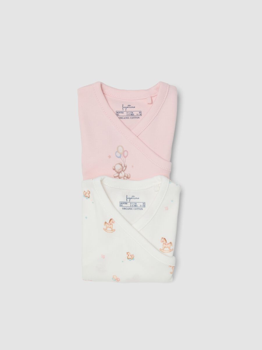 Pack of 2 multicolour organic cotton baby girl bodysuits with cute animals_1